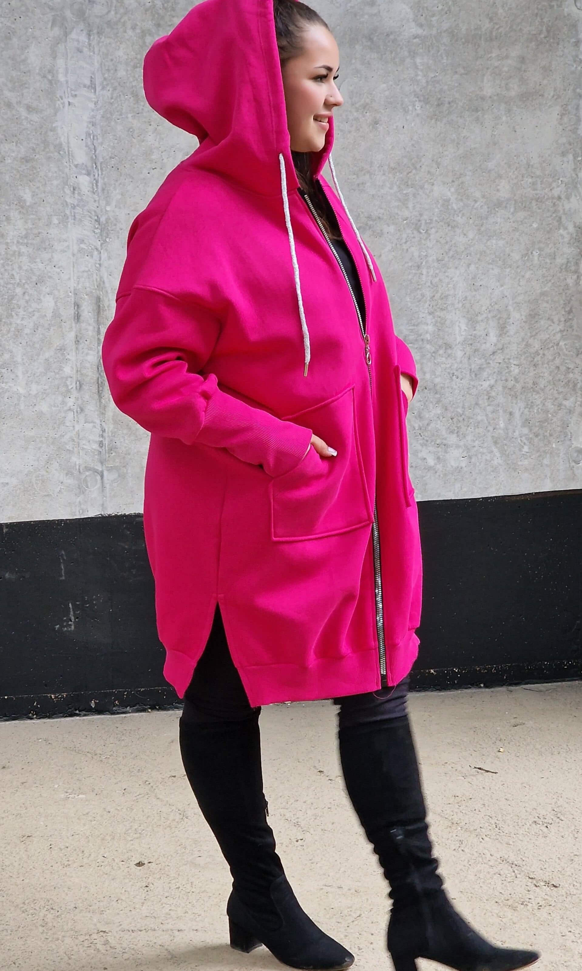 Bluza oversize z kapturem i zamkiem Stylowa XL