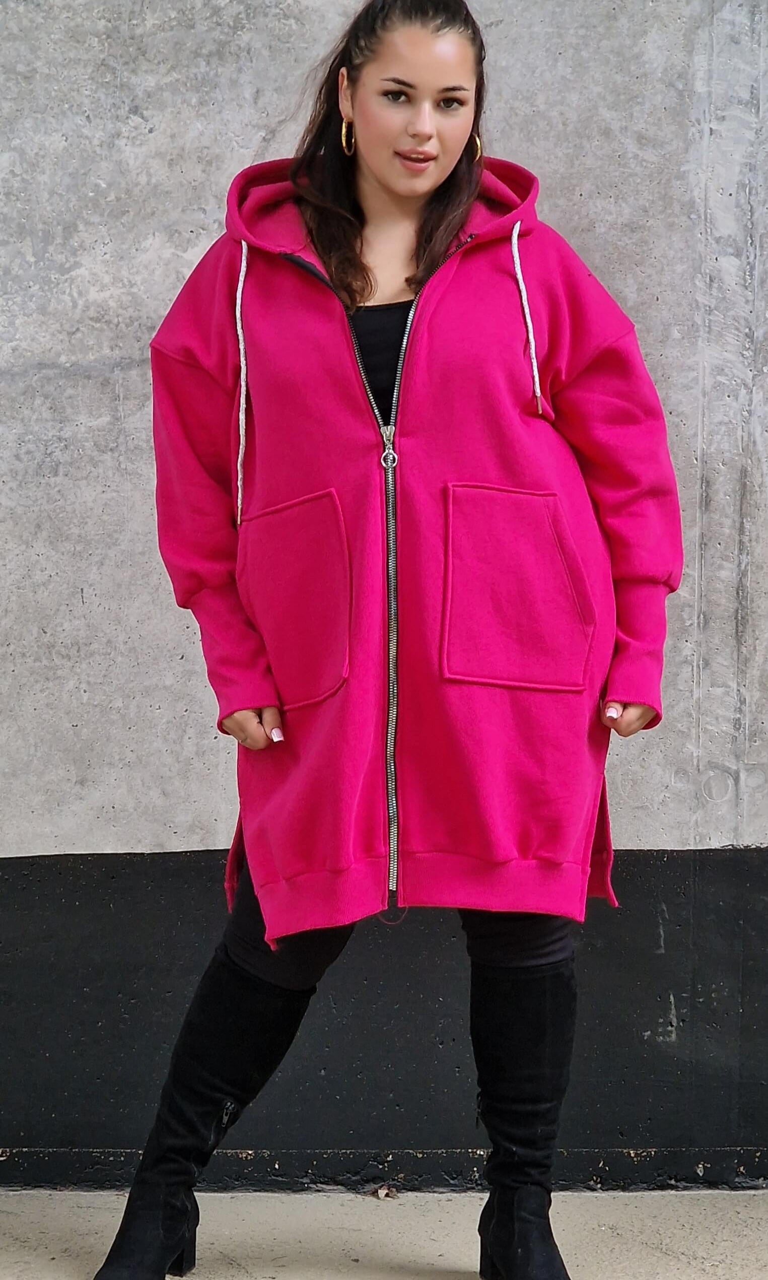 Bluza oversize z kapturem i zamkiem Stylowa XL