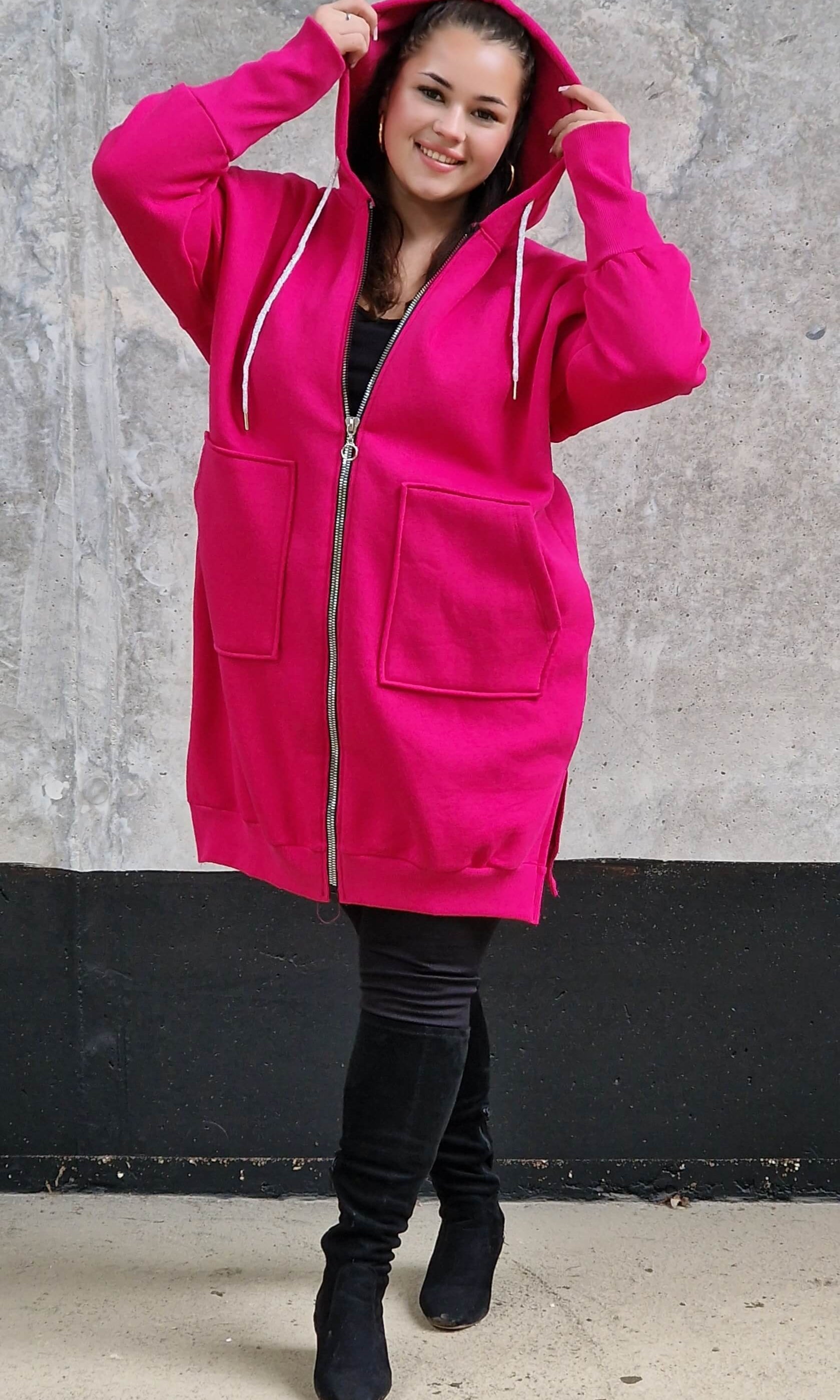 Bluza oversize z kapturem i zamkiem Stylowa XL