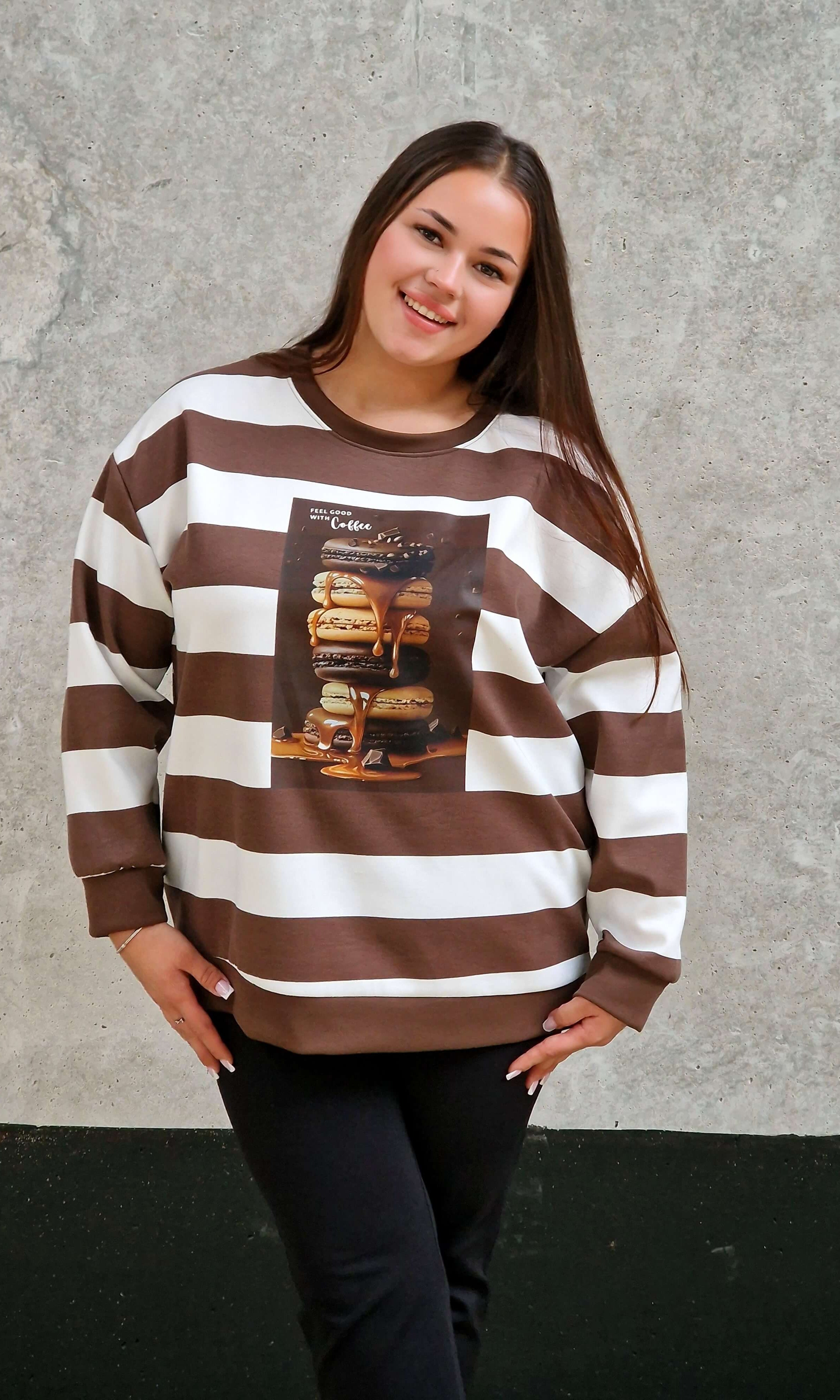 Biała bluza plus size z nadrukiem – modna bluza damska z motywem słodkości Stylowa XL