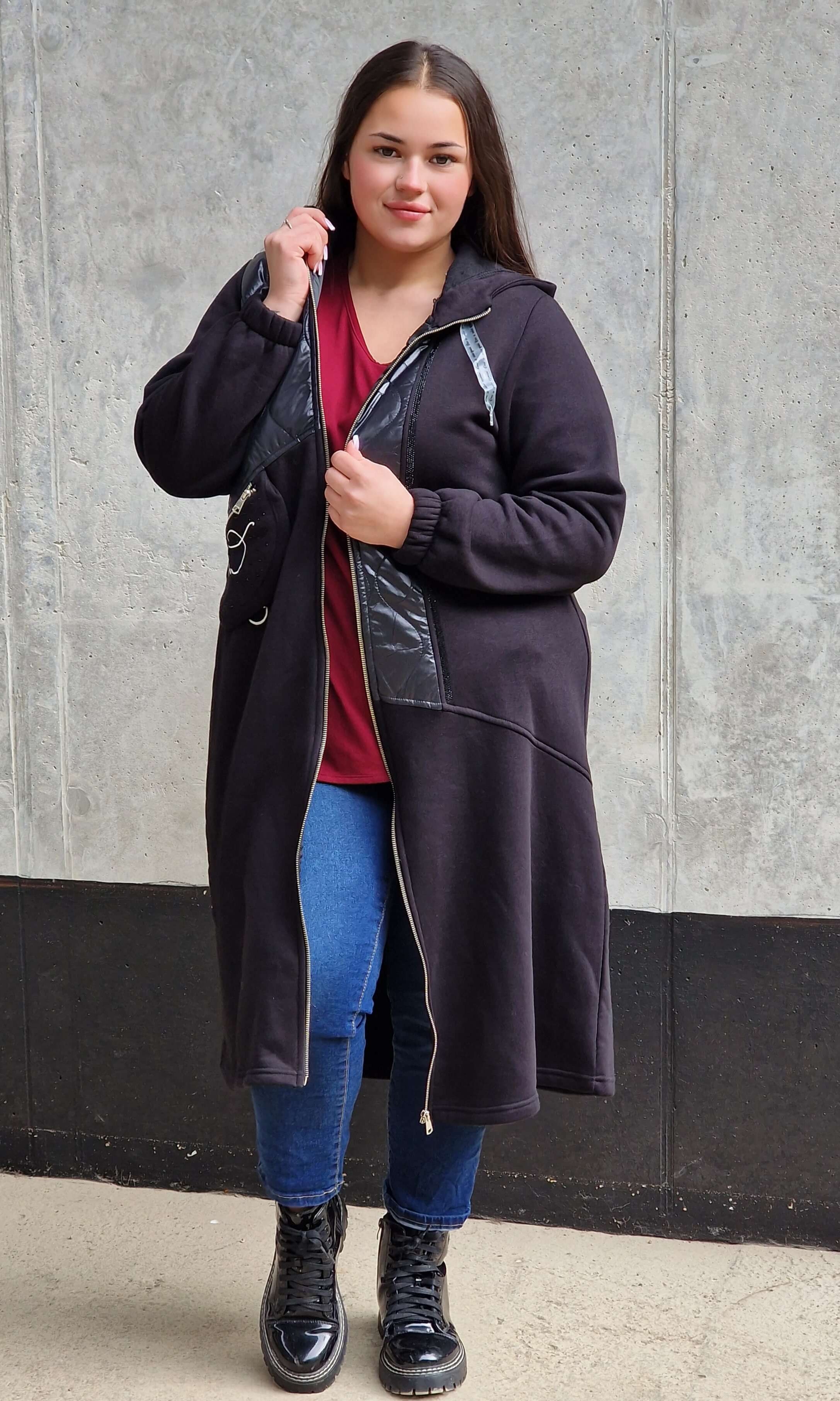 Długa bluza z kapturem i suwakiem Stylowa XL