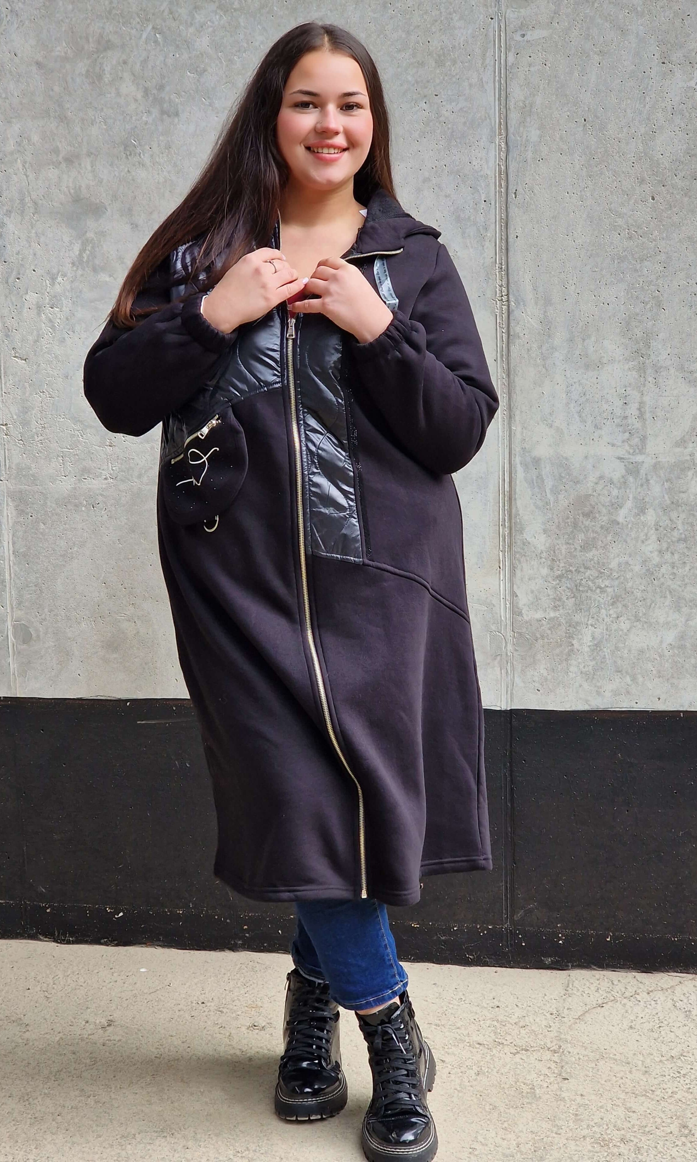 Długa bluza z kapturem i suwakiem Stylowa XL