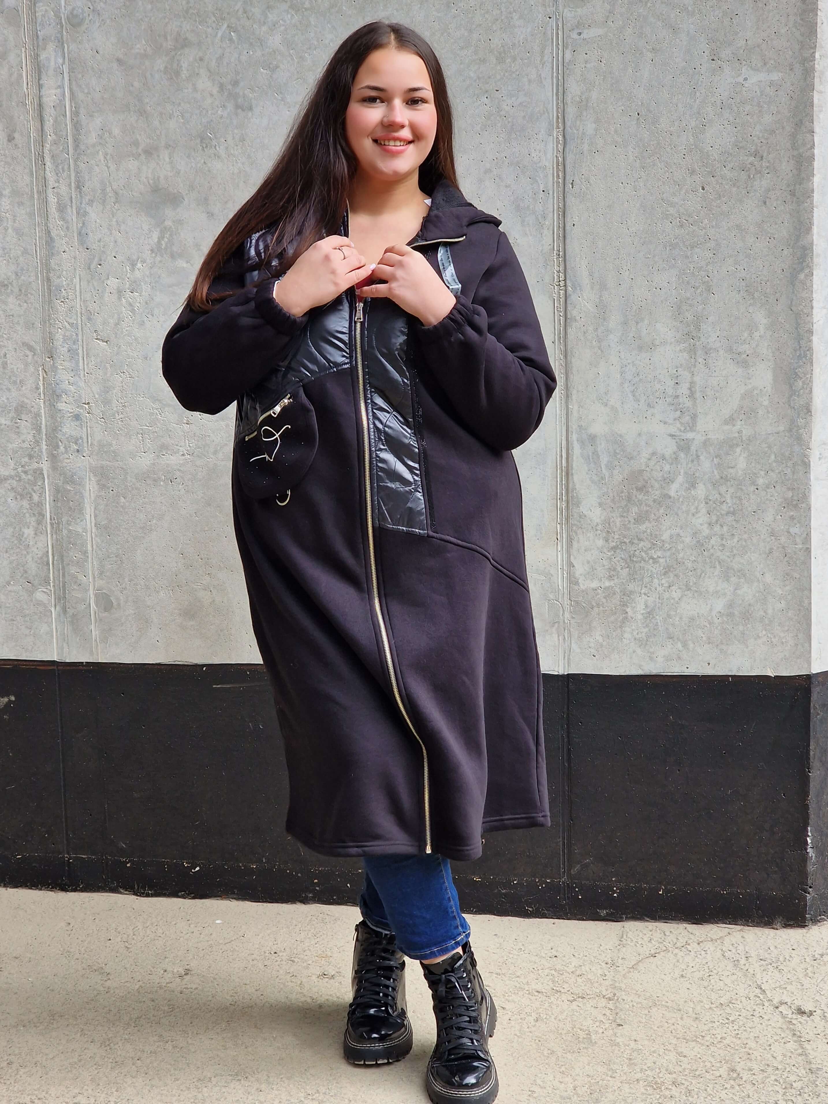 Długa bluza z kapturem i suwakiem Stylowa XL