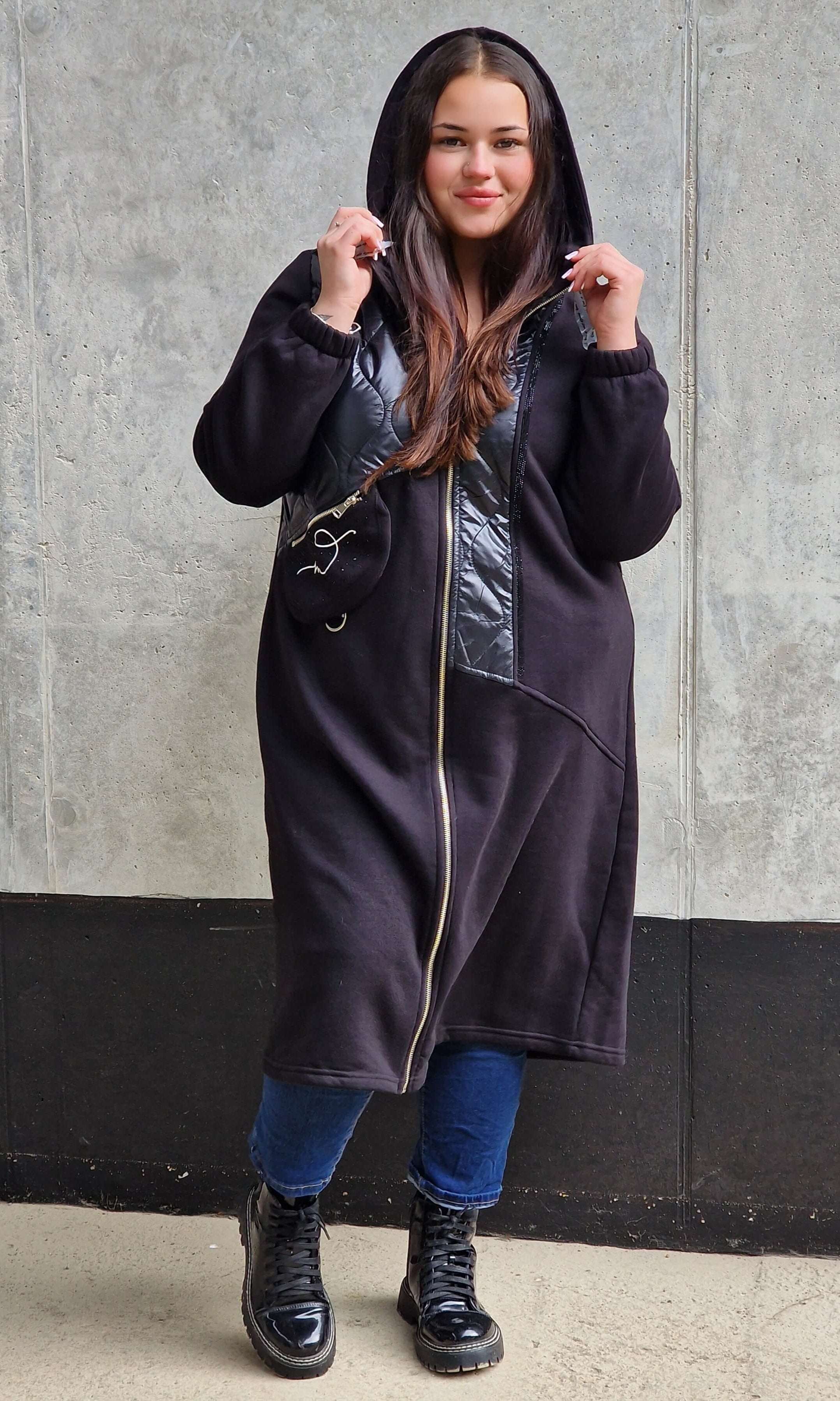 Długa bluza z kapturem i suwakiem Stylowa XL