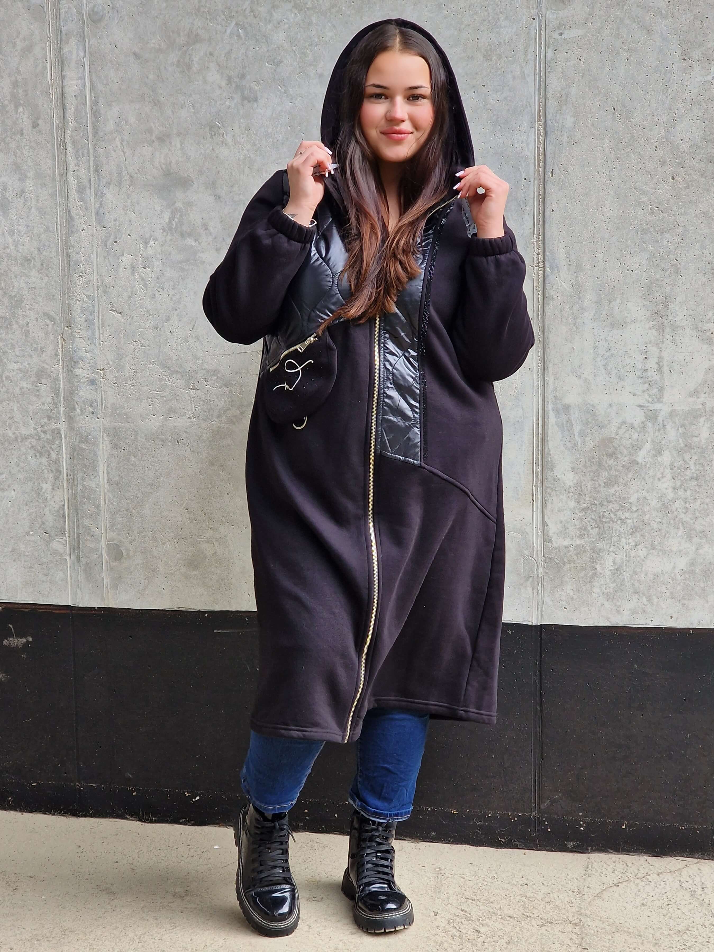 Długa bluza z kapturem i suwakiem Stylowa XL