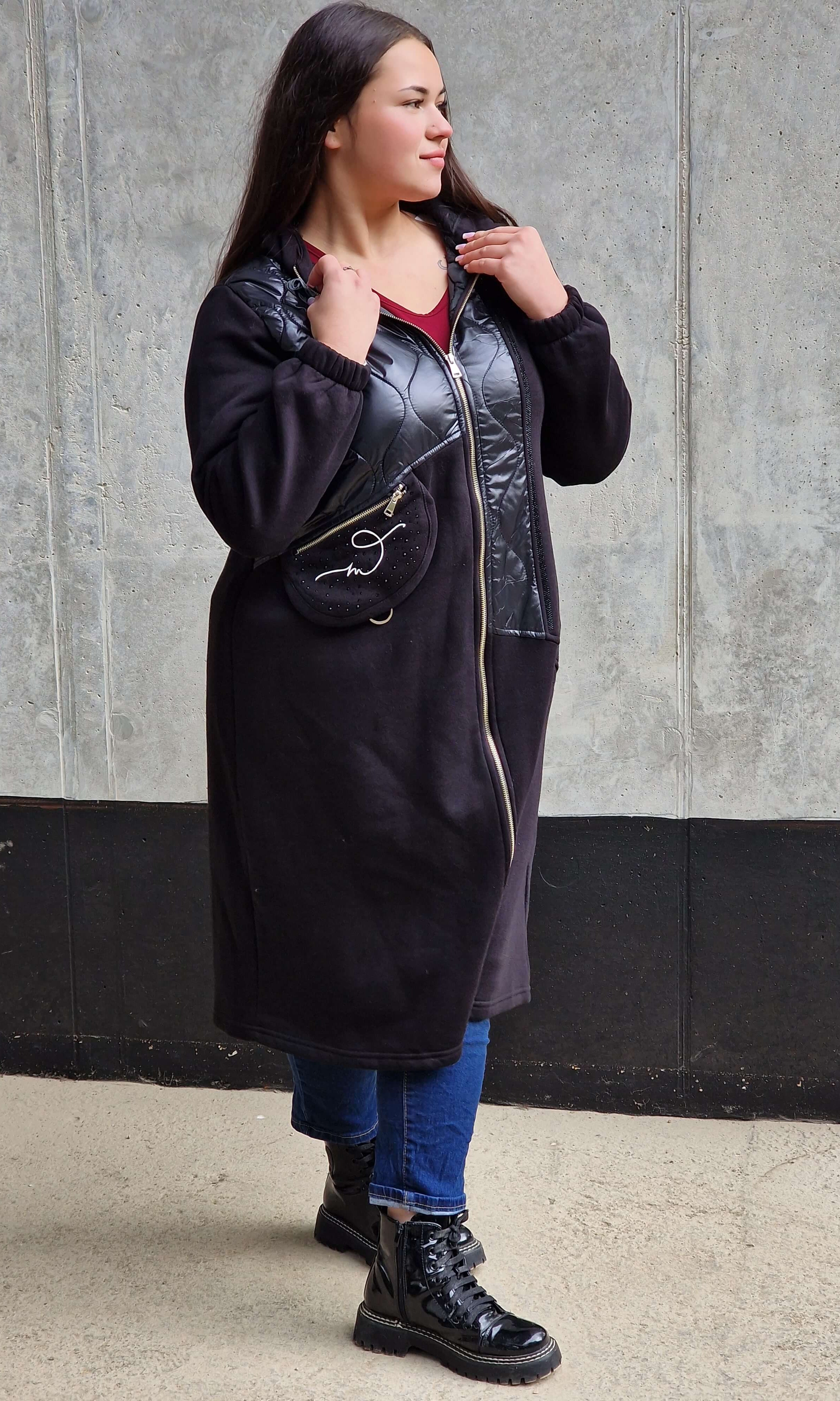 Długa bluza z kapturem i suwakiem Stylowa XL