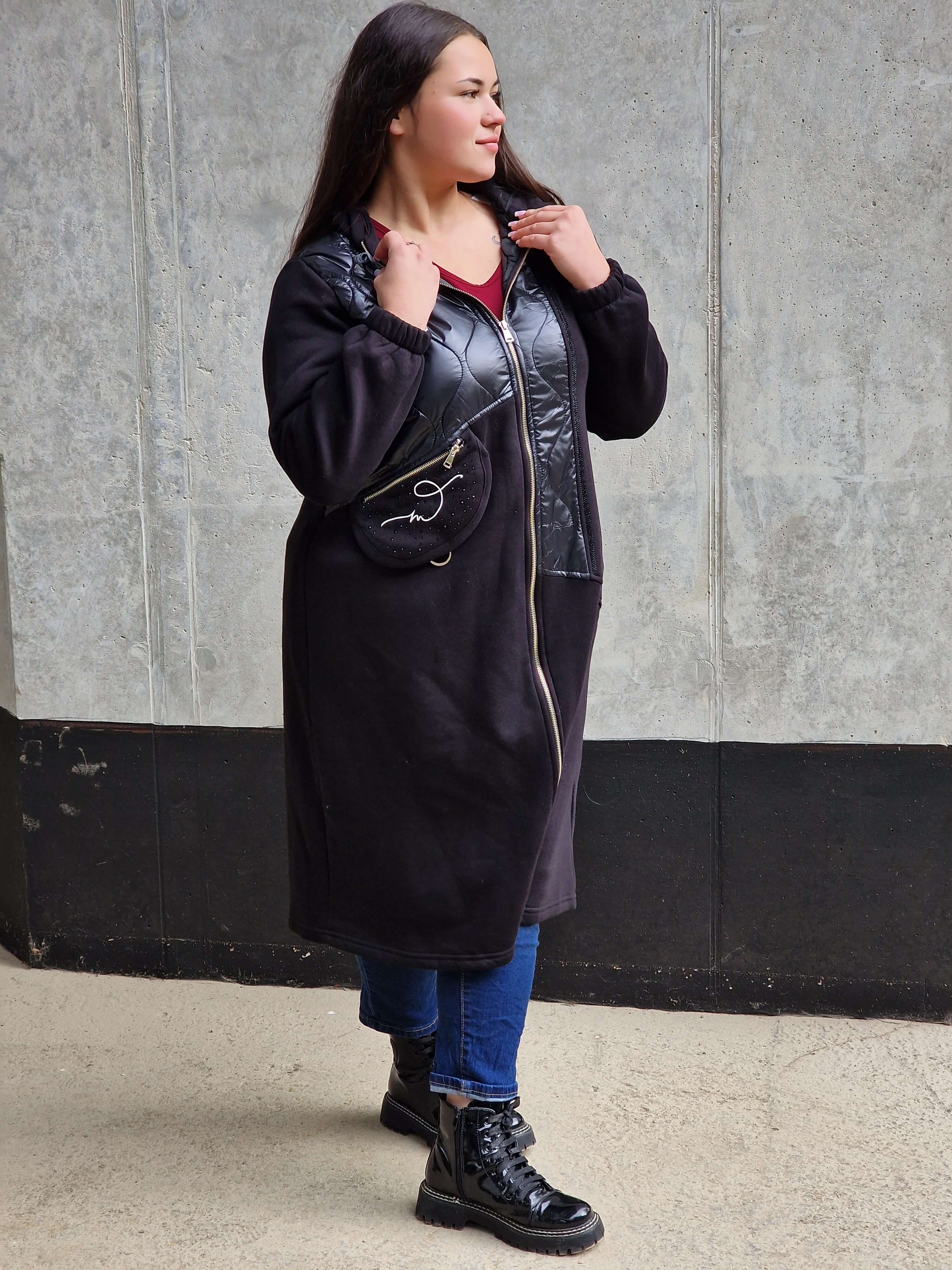 Długa bluza z kapturem i suwakiem Stylowa XL