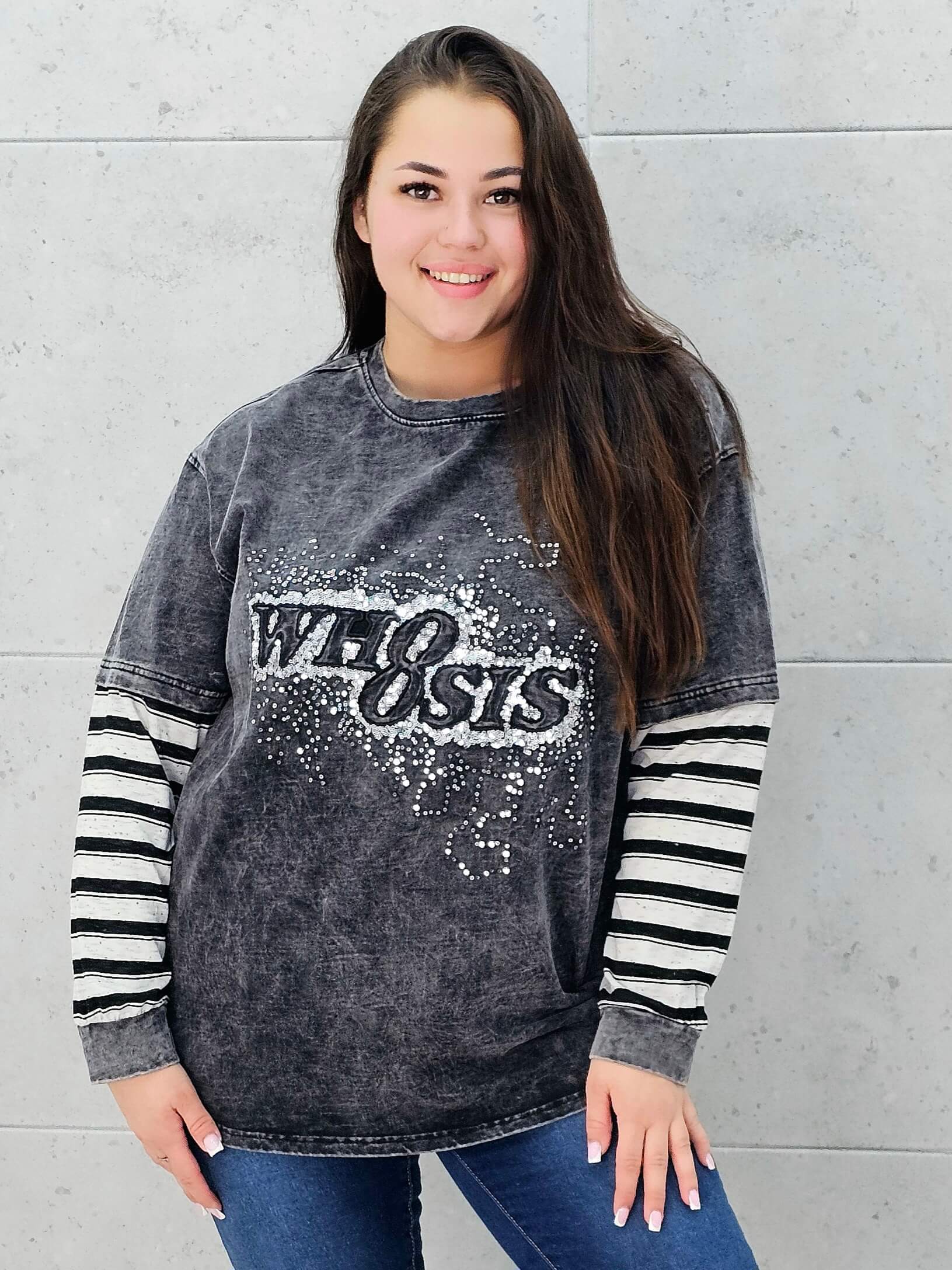 Bluza oversize z nadrukiem i zdobieniami Stylowa XL