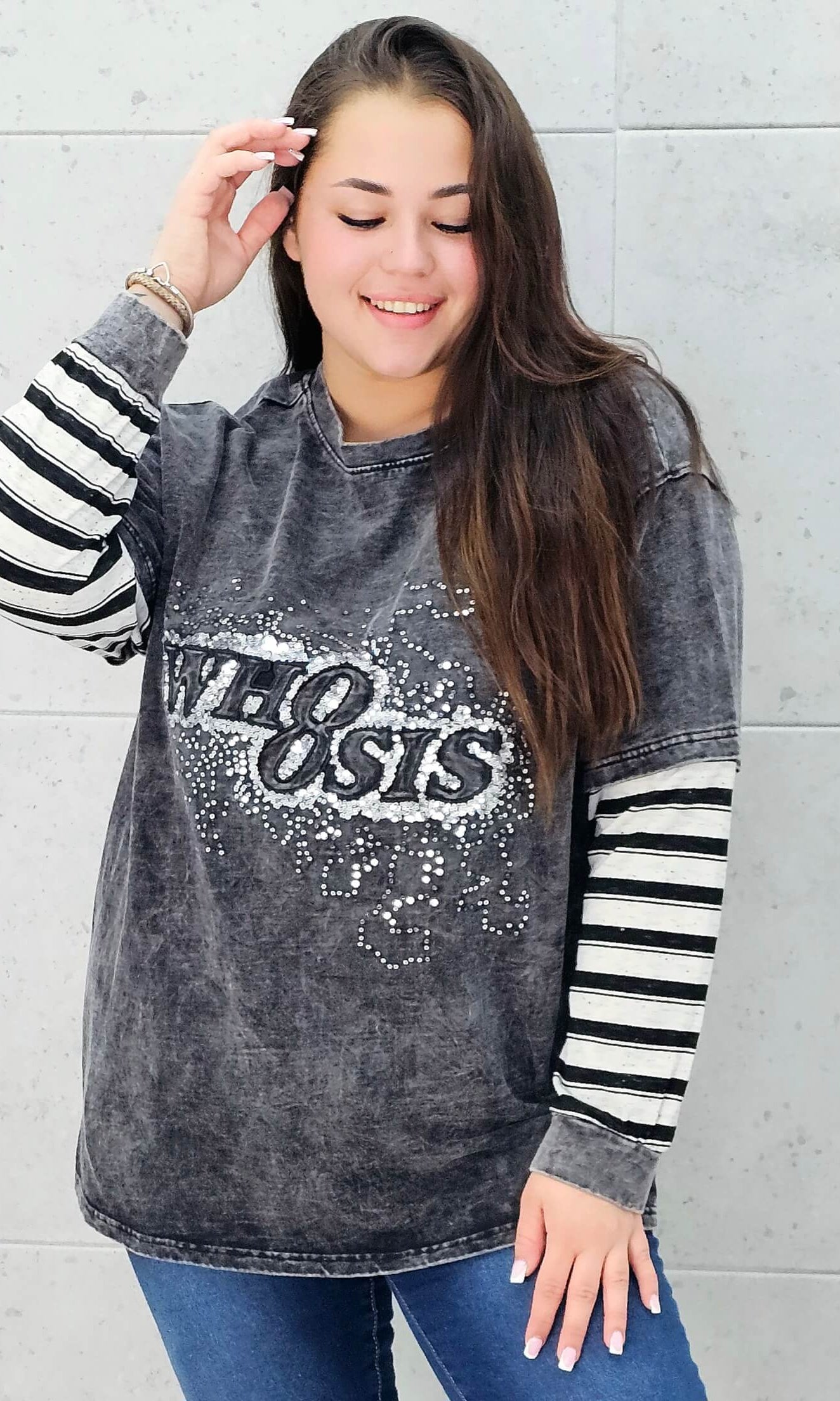 Bluza oversize z nadrukiem i zdobieniami Stylowa XL