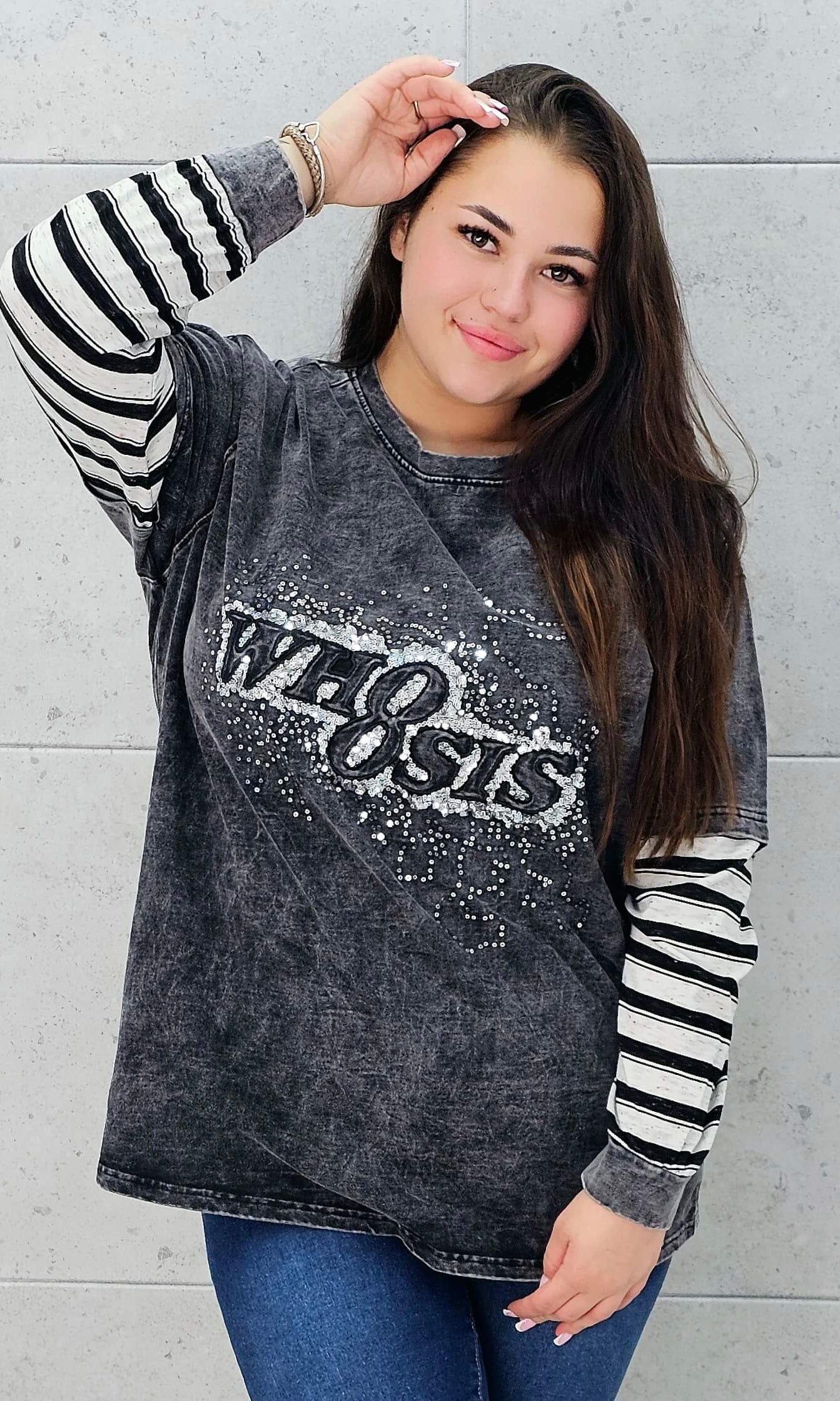 Bluza oversize z nadrukiem i zdobieniami Stylowa XL