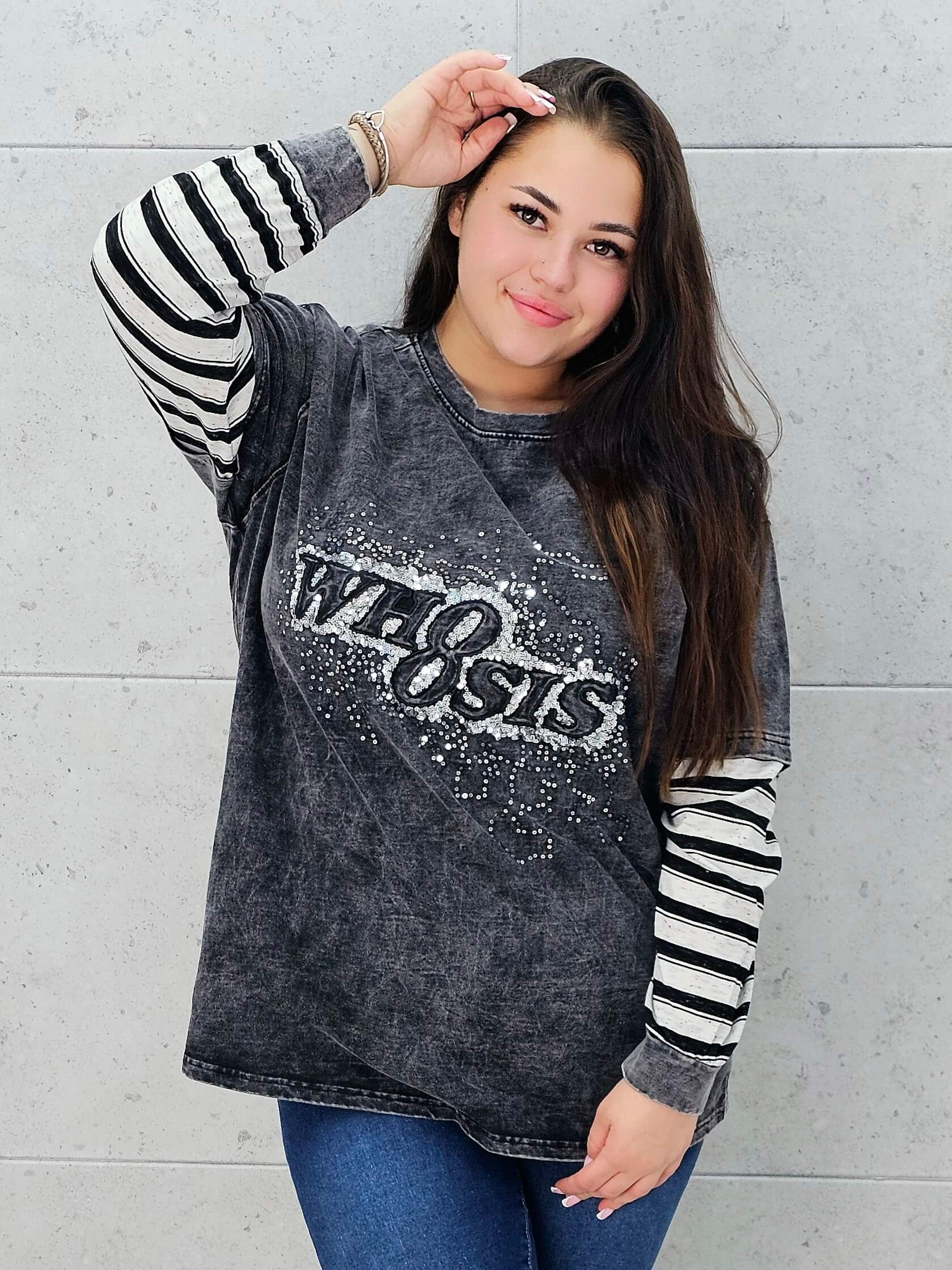 Bluza oversize z nadrukiem i zdobieniami Stylowa XL