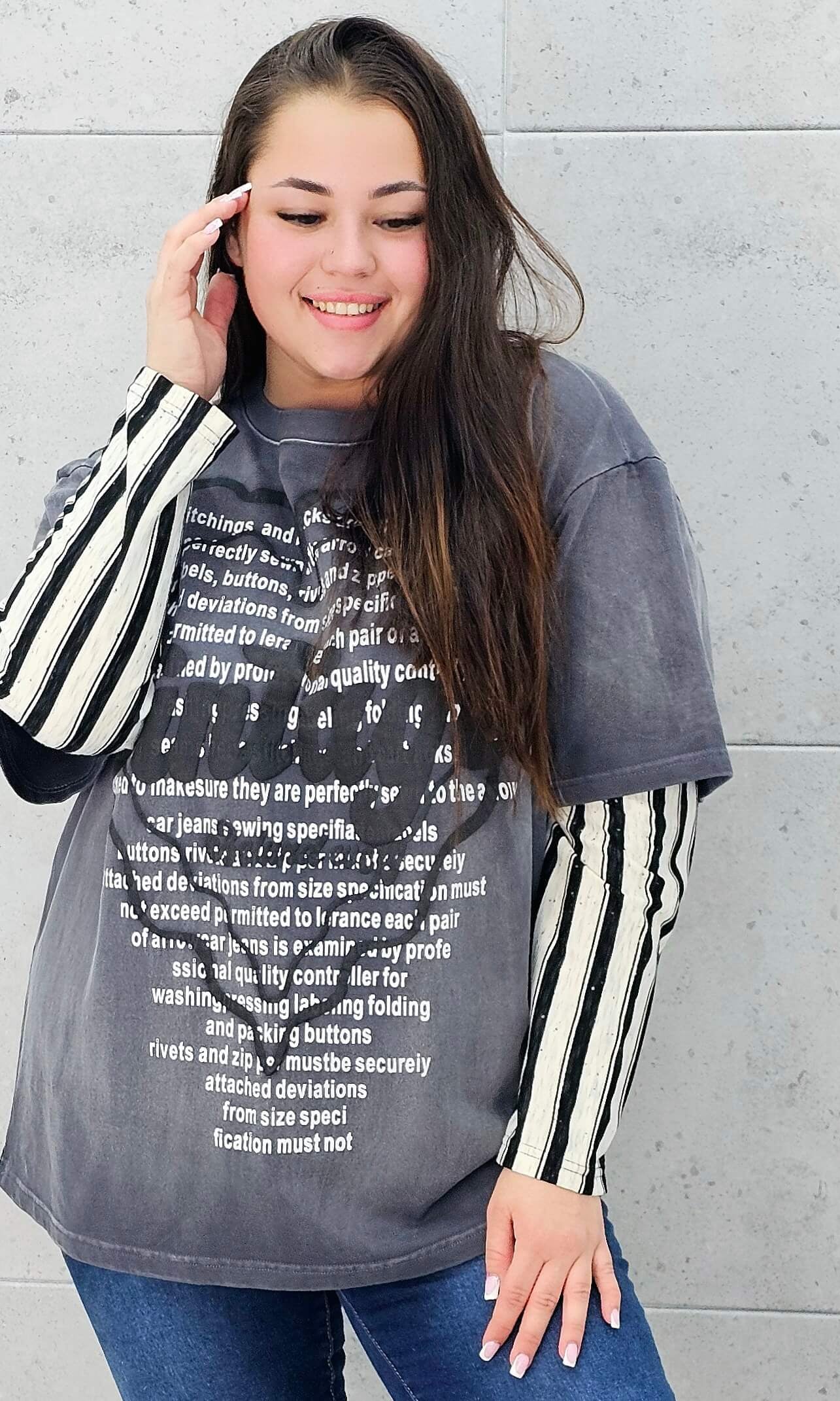 Bluza oversize z nadrukiem i zdobieniami Stylowa XL