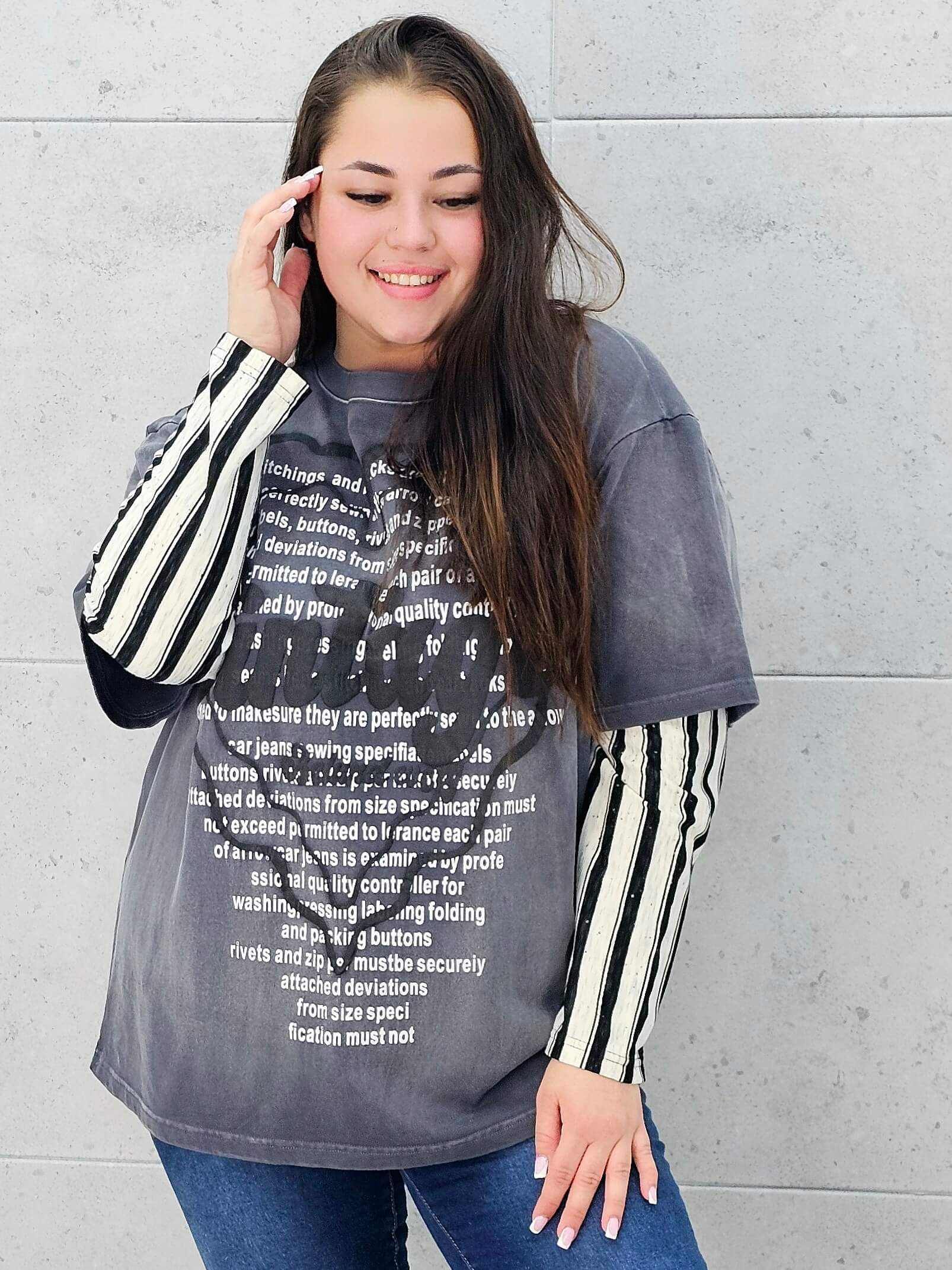 Bluza oversize z nadrukiem i zdobieniami Stylowa XL