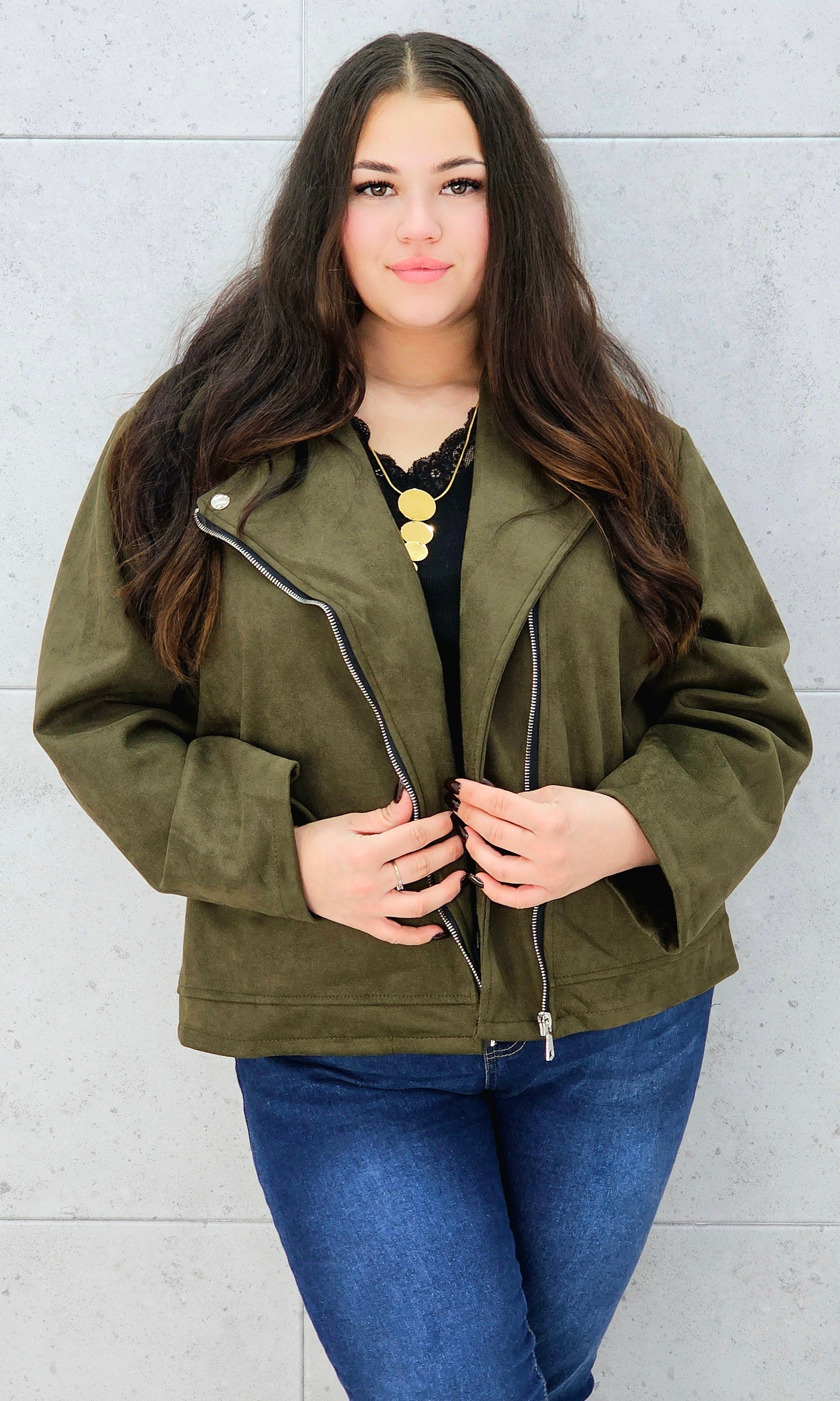 Kurtka ramoneska zamszowa khaki - rozmiary Stylowa XL