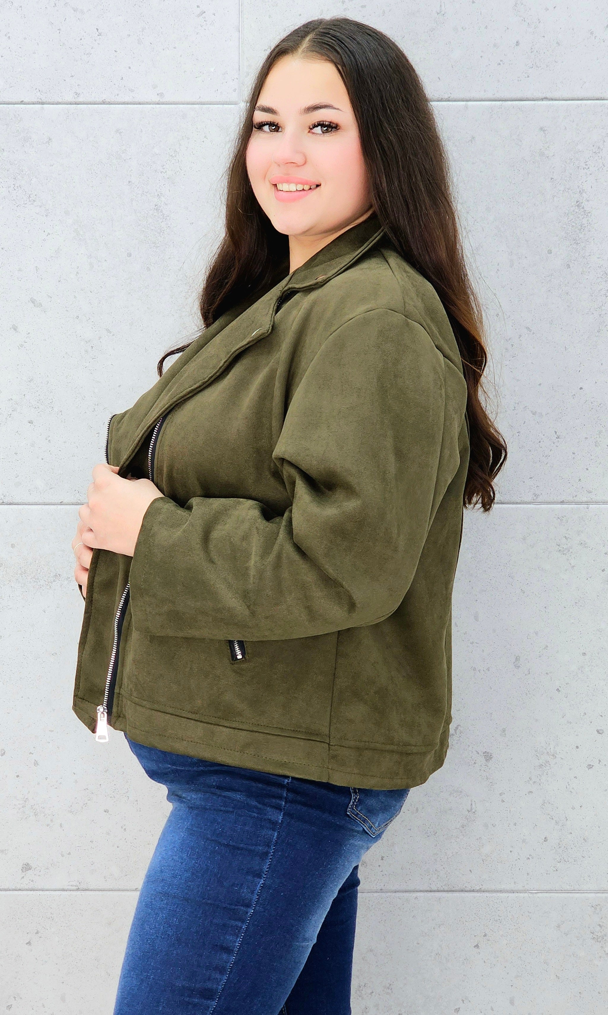 Kurtka ramoneska zamszowa khaki - rozmiary Stylowa XL