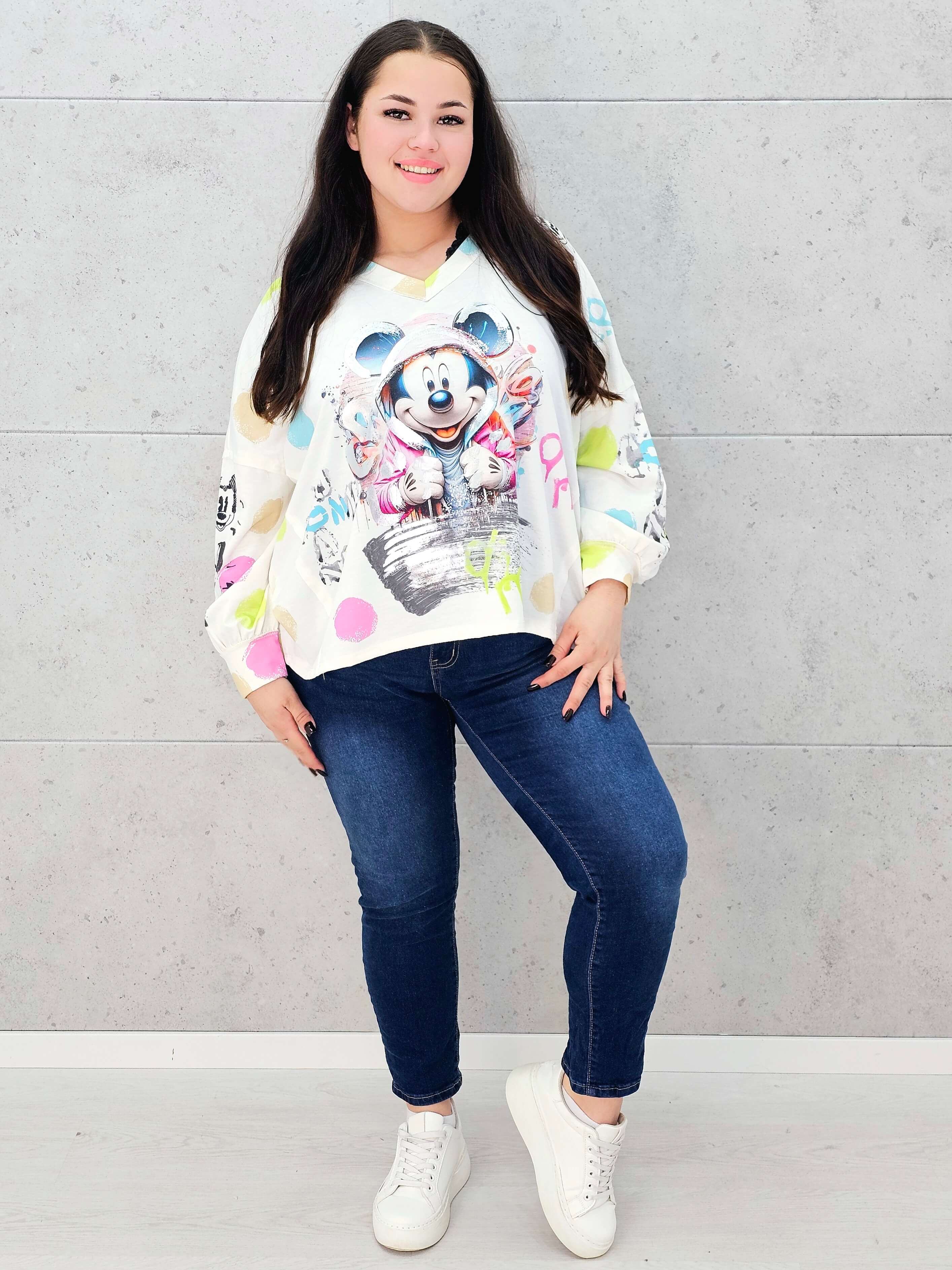 Damska bluzka oversize z nadrukiem- miki w kapturze Stylowa XL