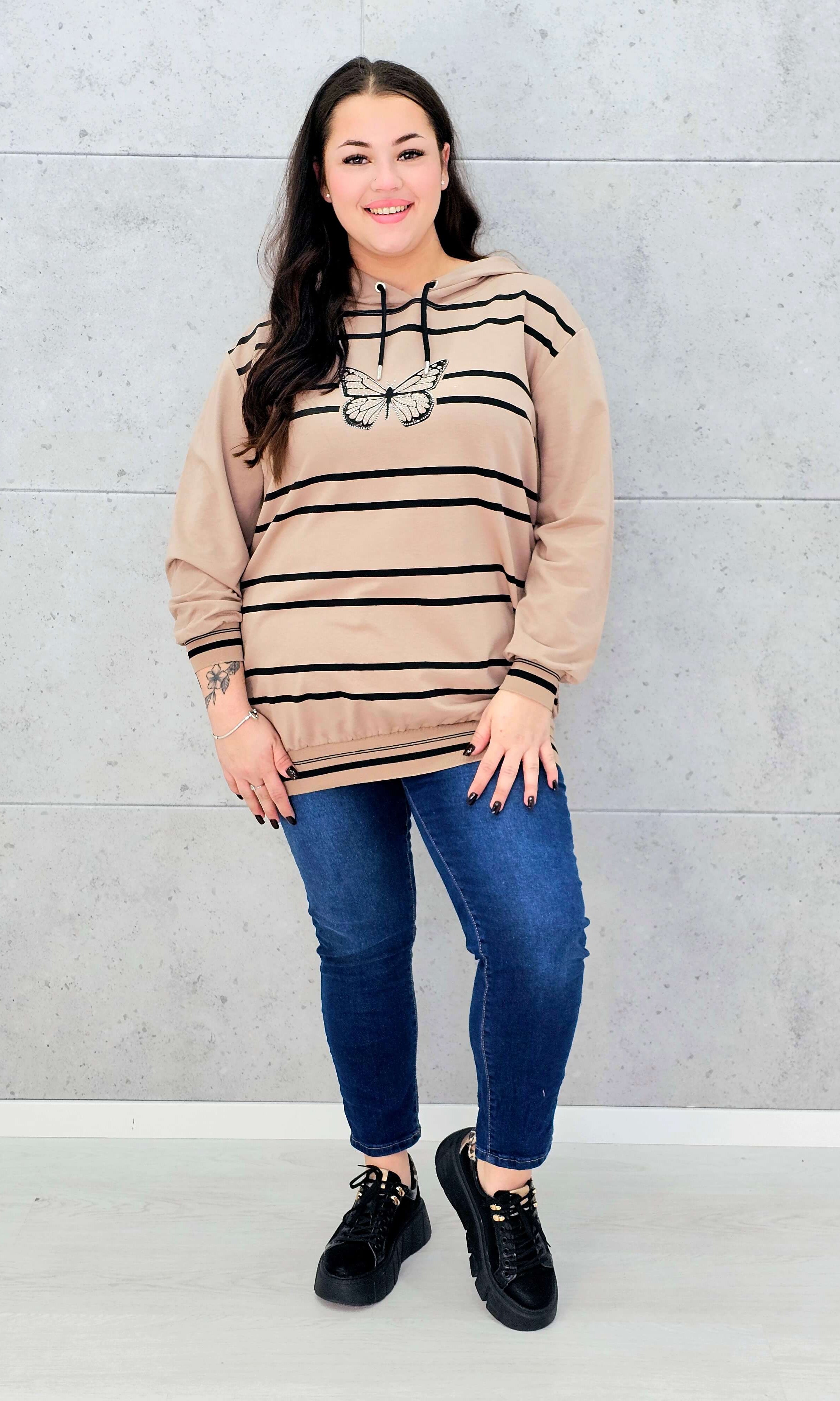 Bluza z kapturem i motywem motyla Stylowa XL