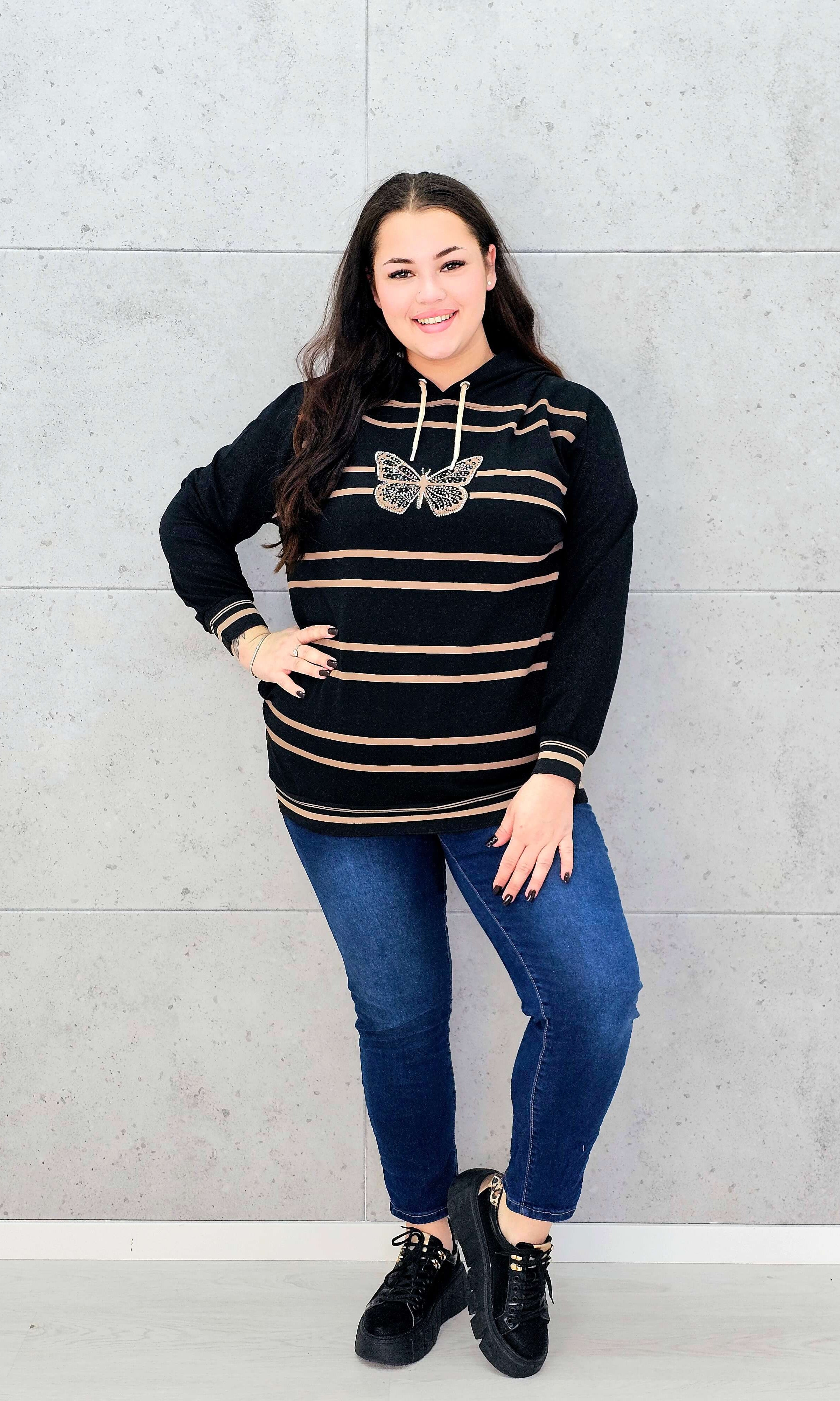 Bluza z kapturem i motywem motyla Stylowa XL