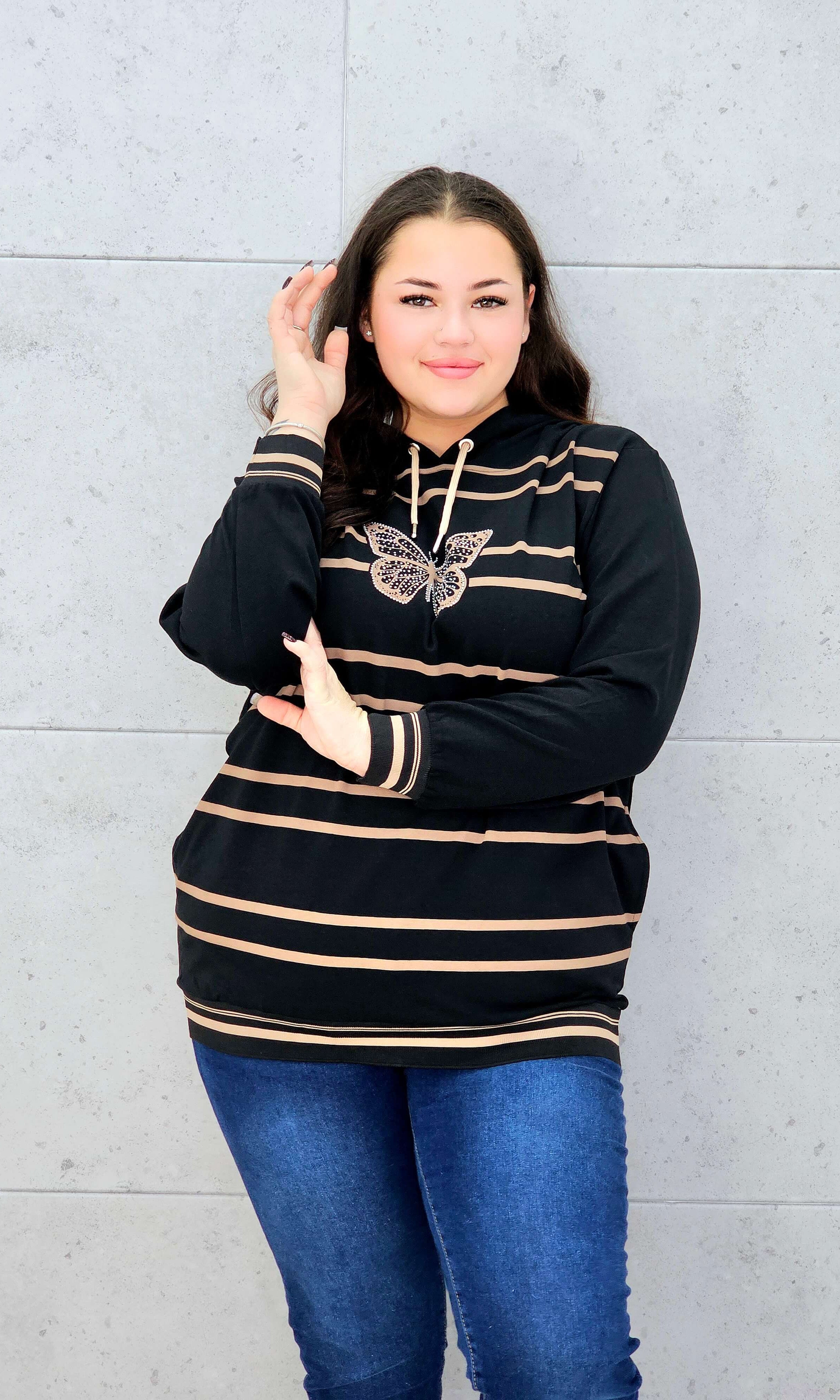 Bluza z kapturem i motywem motyla Stylowa XL