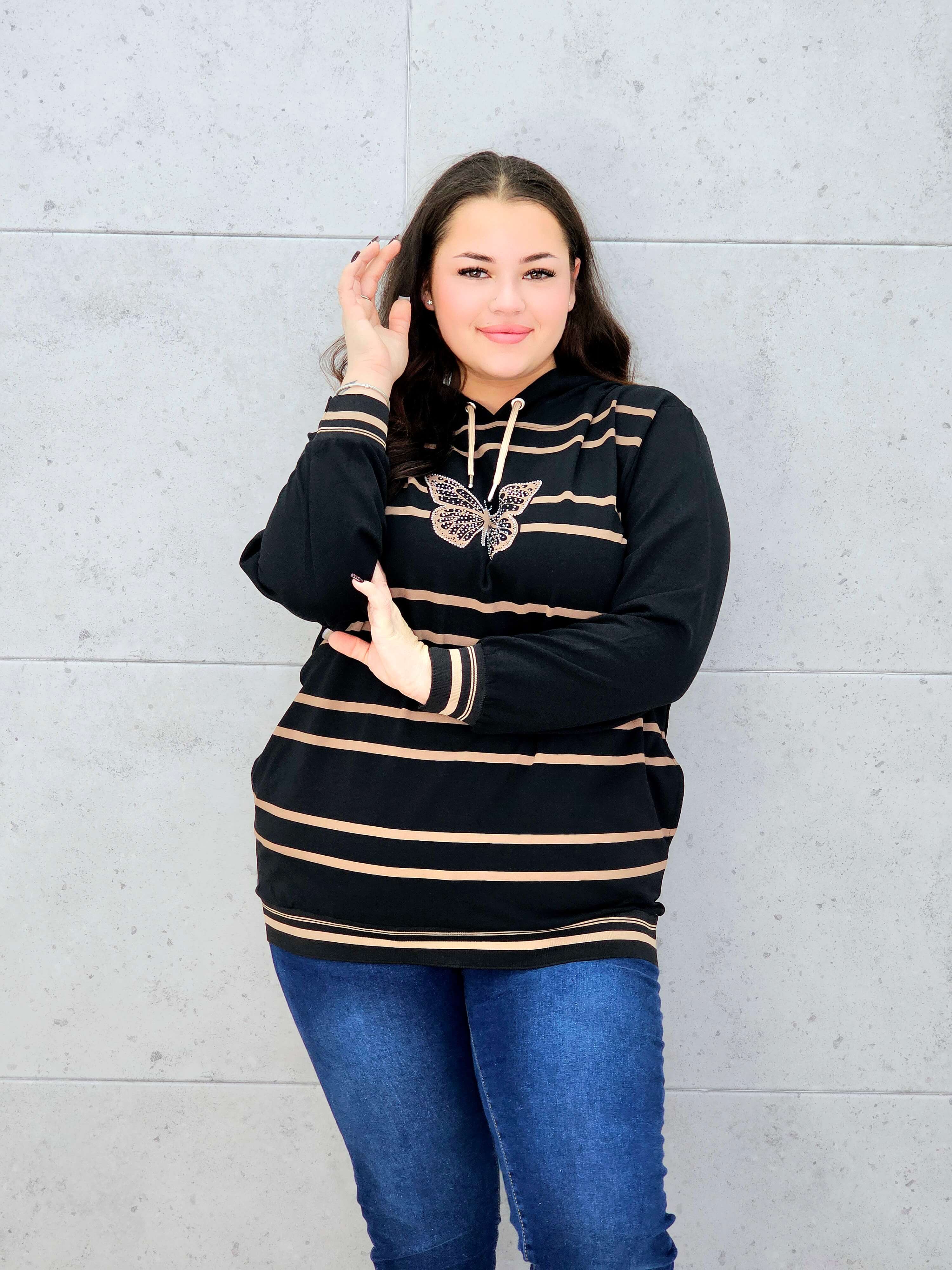 Bluza z kapturem i motywem motyla Stylowa XL