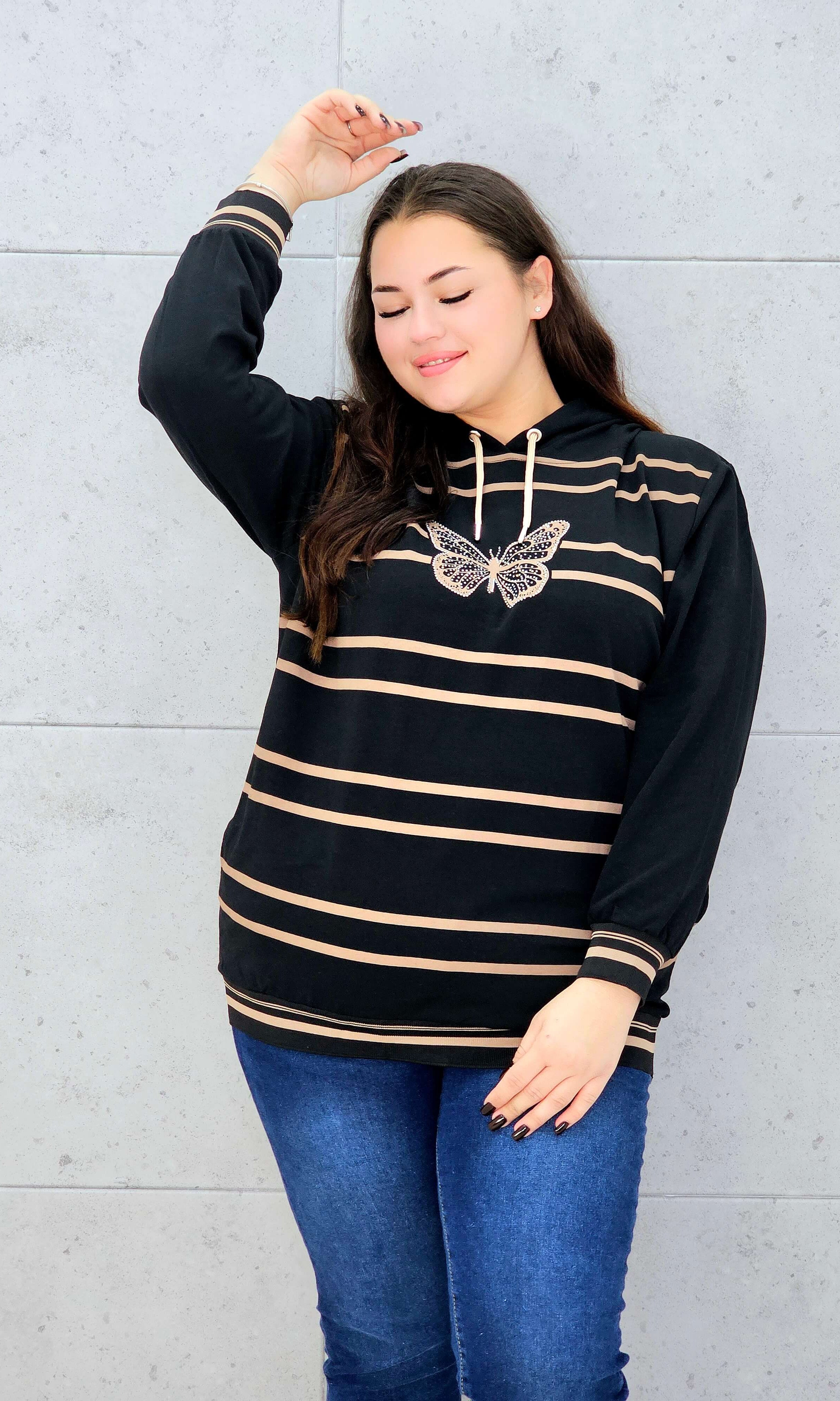 Bluza z kapturem i motywem motyla Stylowa XL