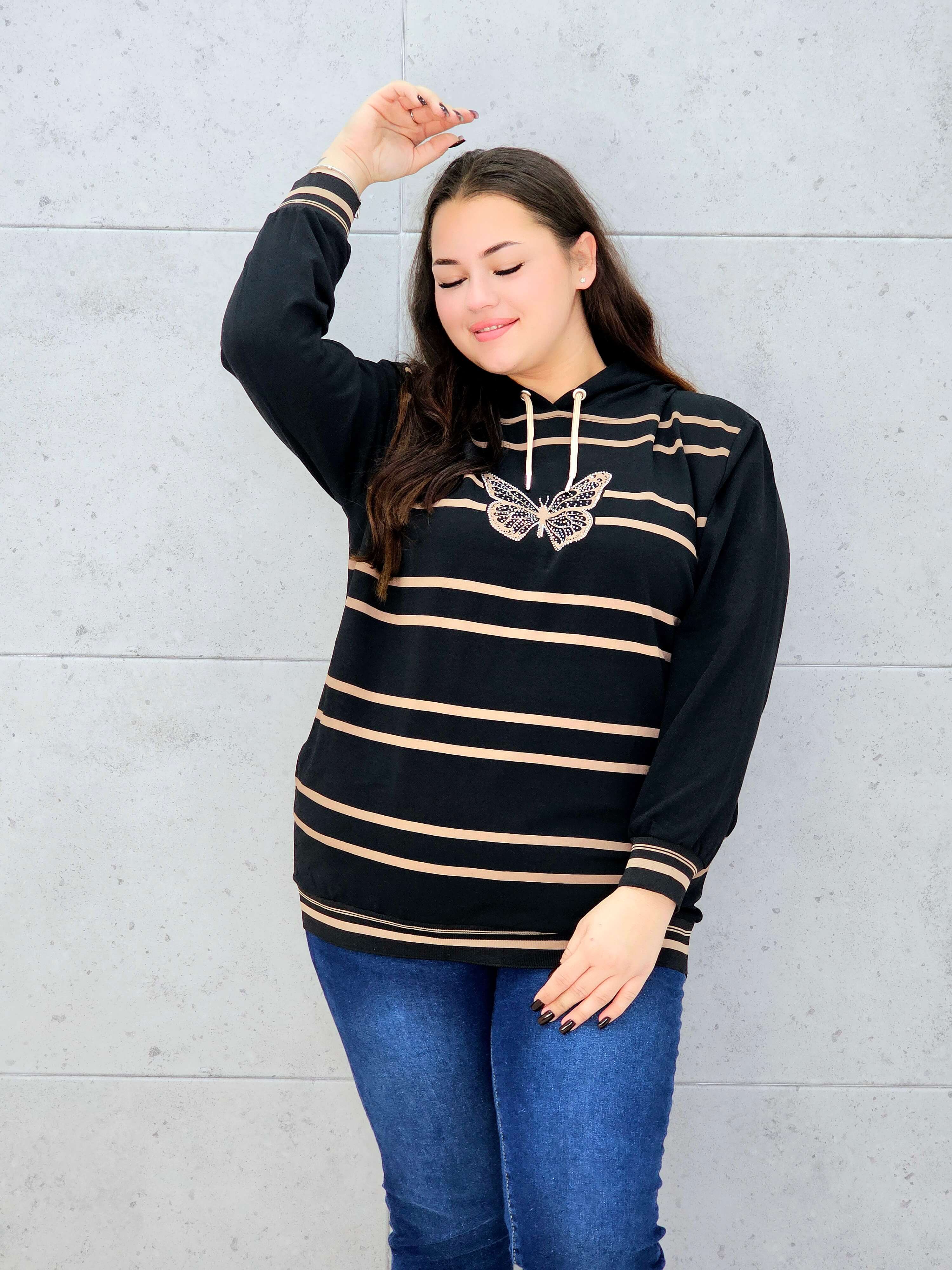 Bluza z kapturem i motywem motyla Stylowa XL