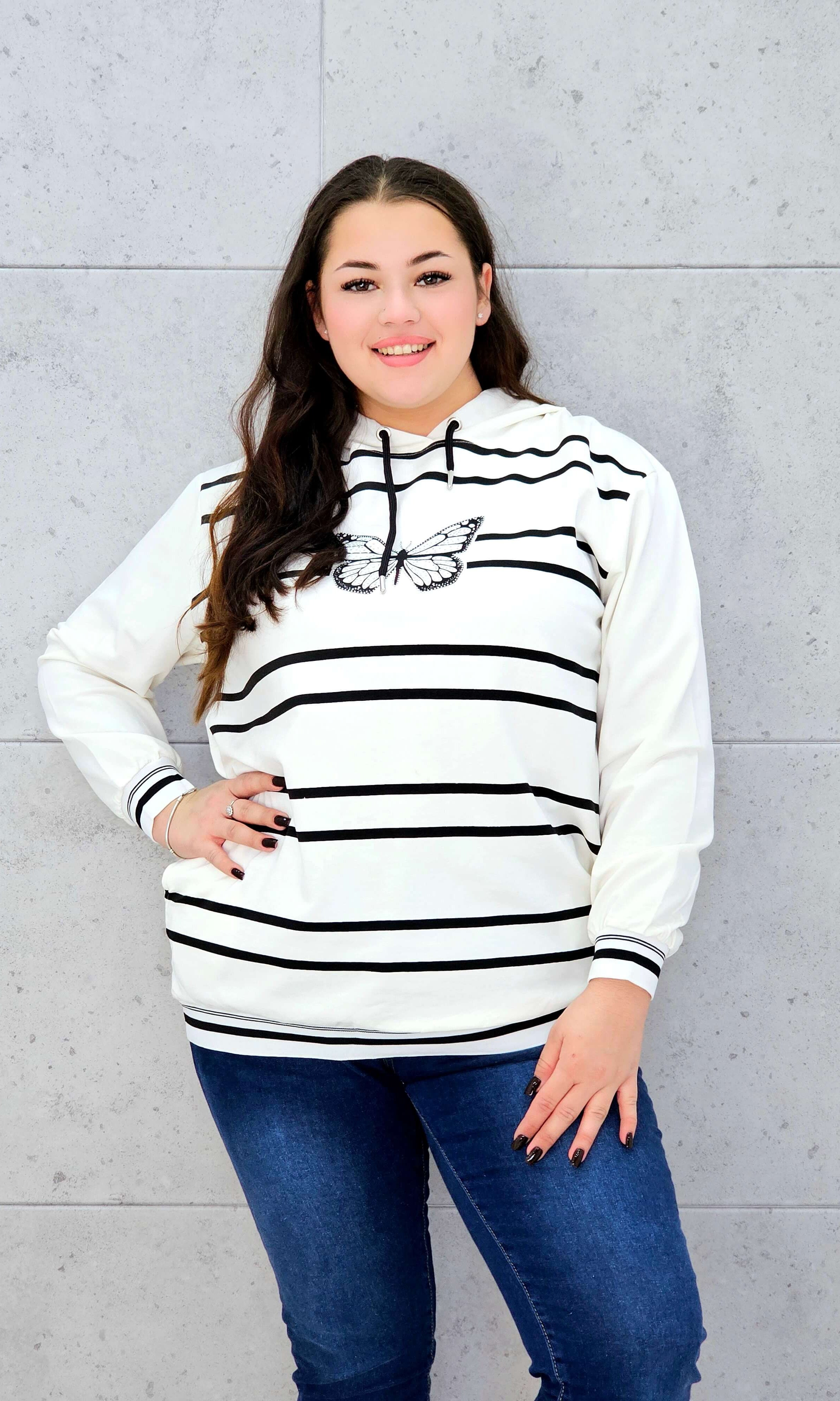 Bluza z kapturem i motywem motyla Stylowa XL