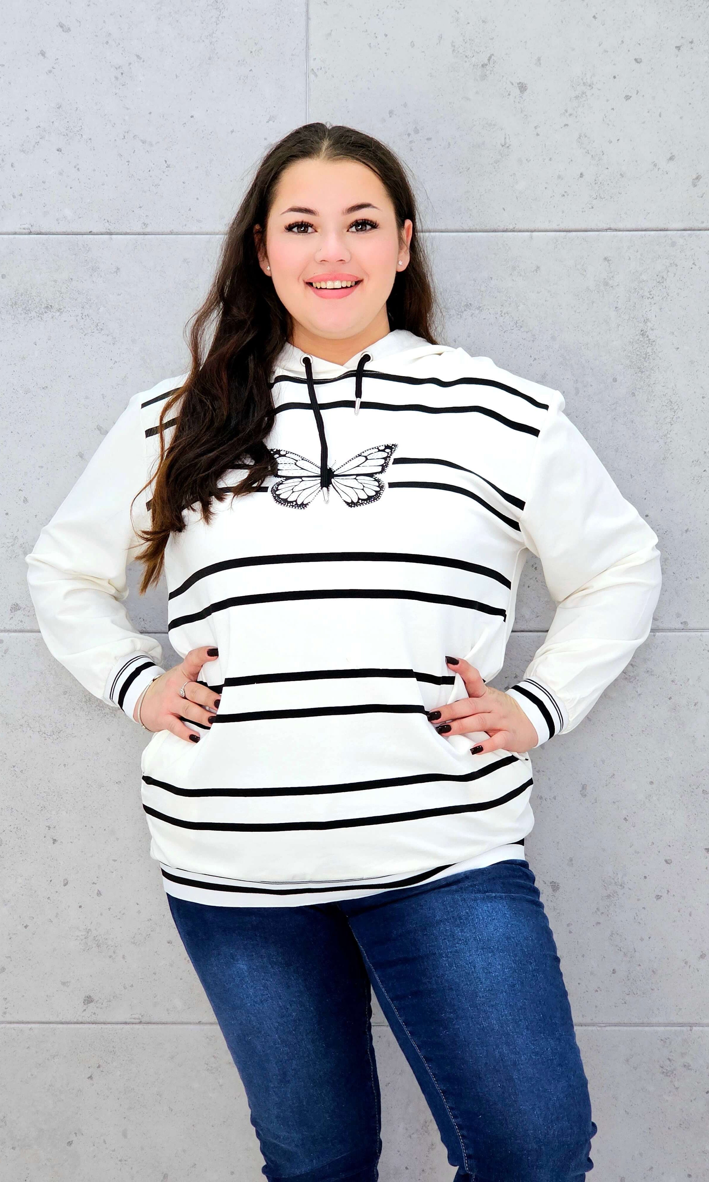 Bluza z kapturem i motywem motyla Stylowa XL