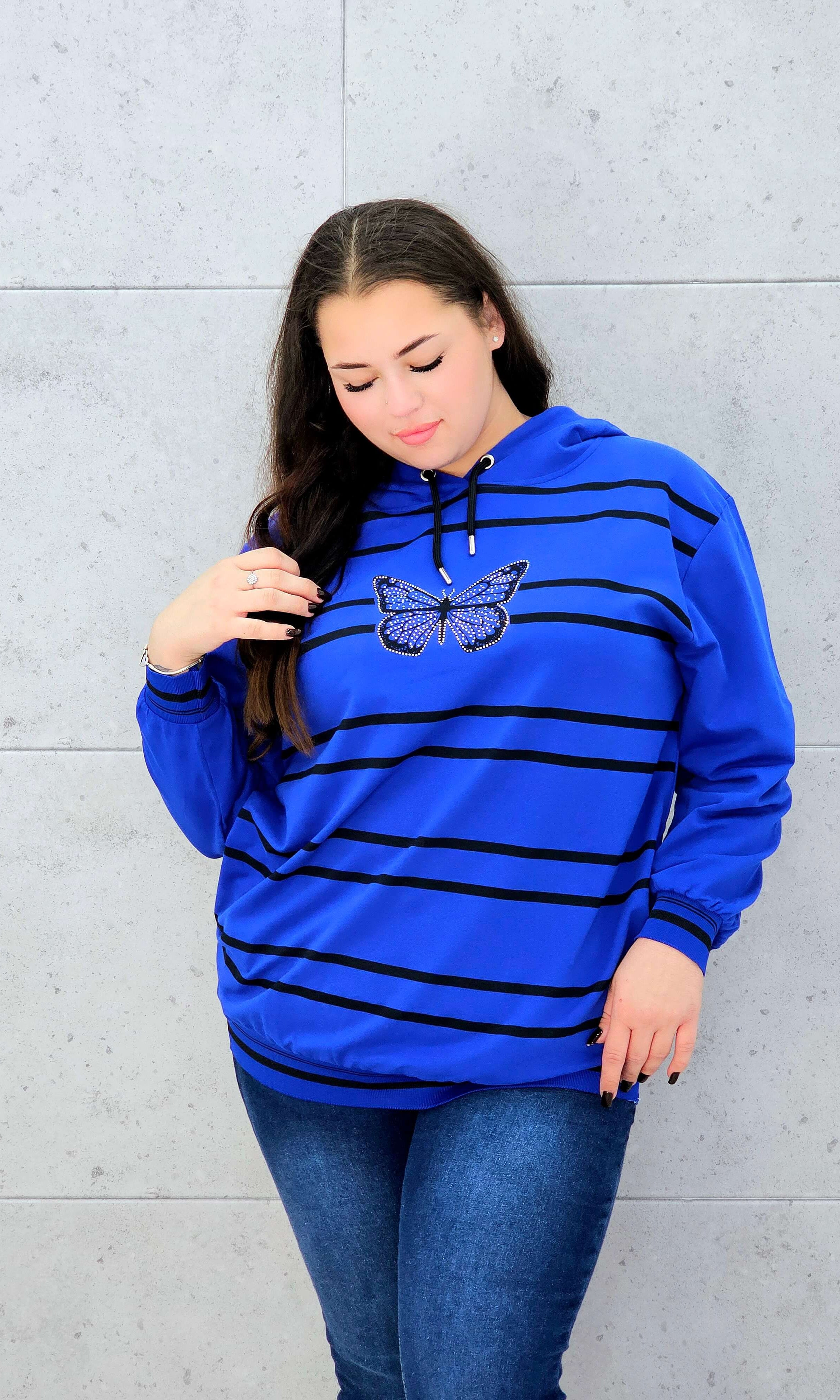 Bluza z kapturem i motywem motyla Stylowa XL