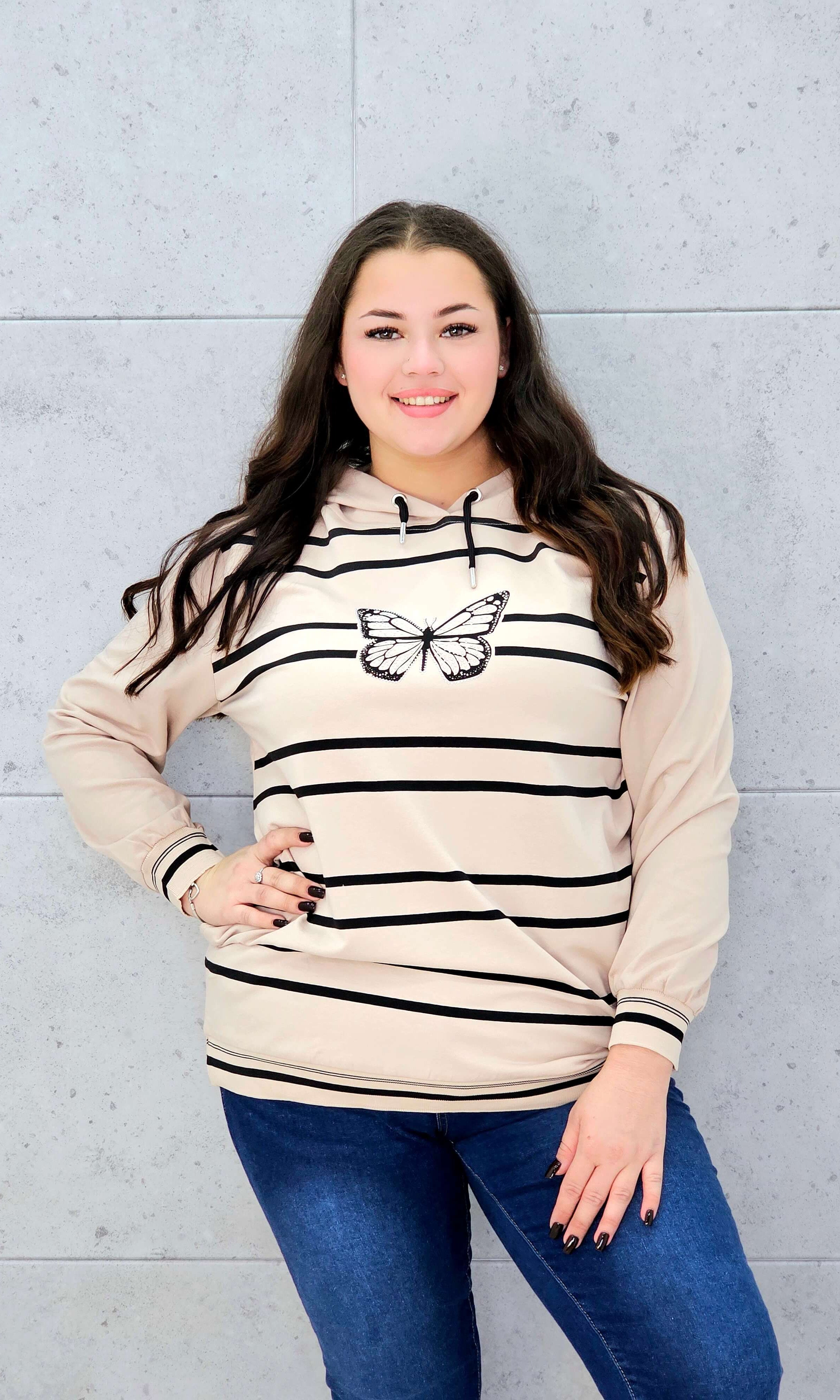 Bluza z kapturem i motywem motyla Stylowa XL