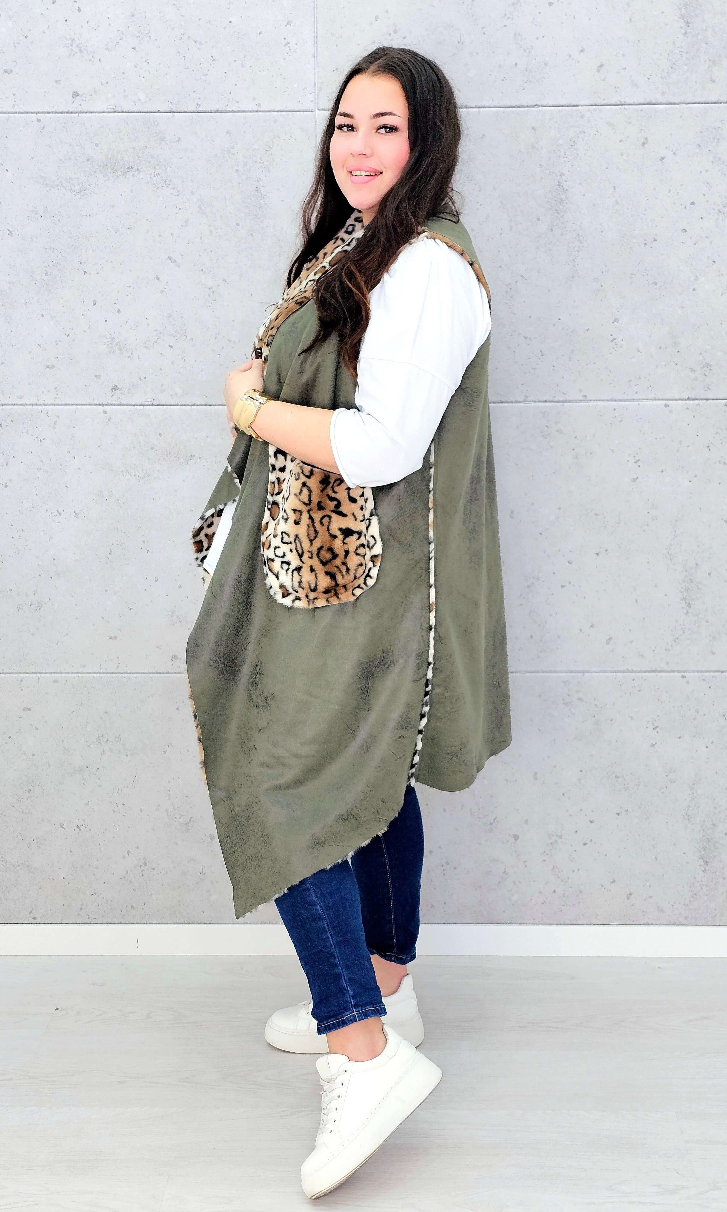 Kamizelka z futerkiem w zwierzęcy wzór Stylowa XL