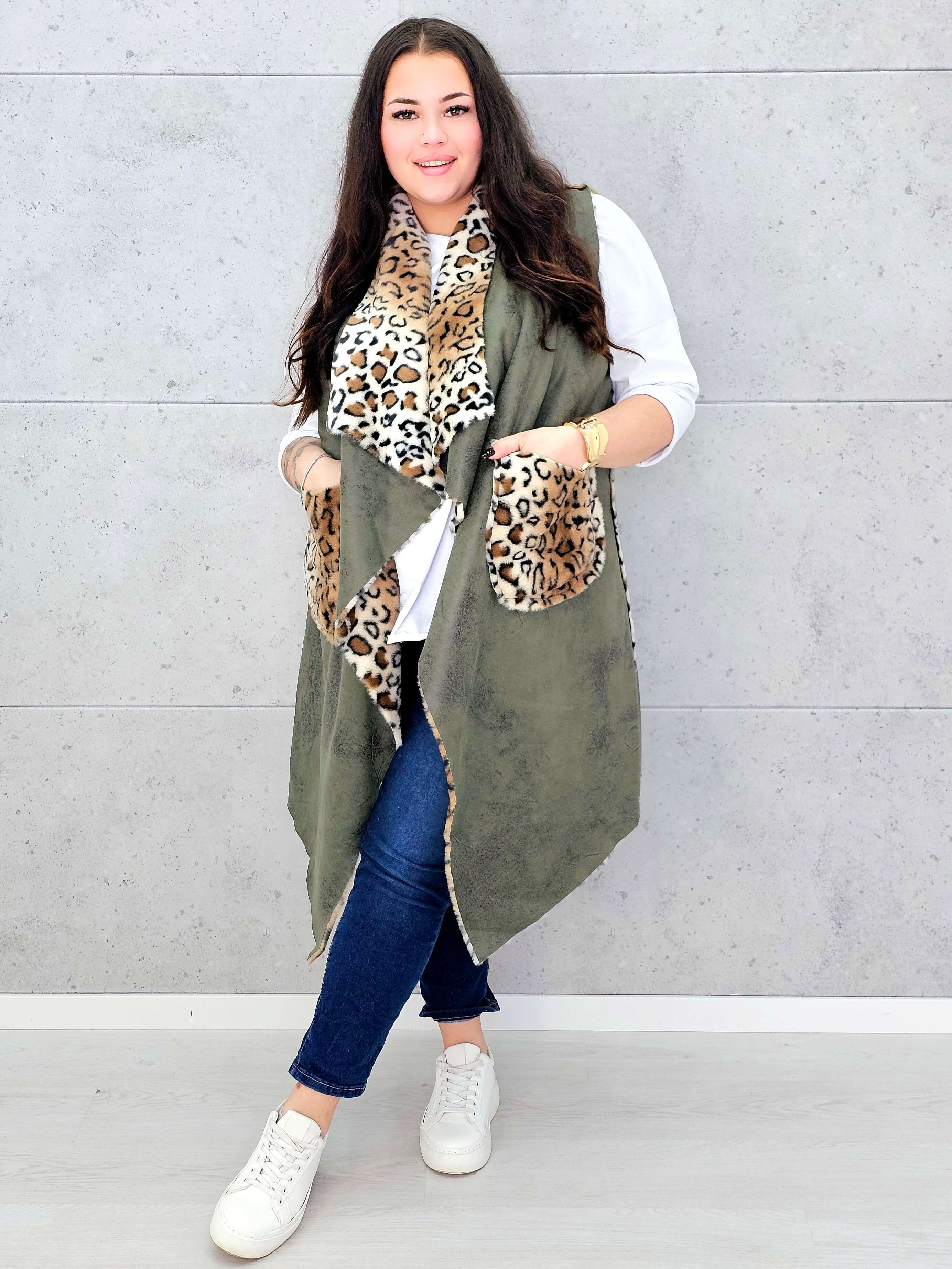 Kamizelka z futerkiem w zwierzęcy wzór Stylowa XL