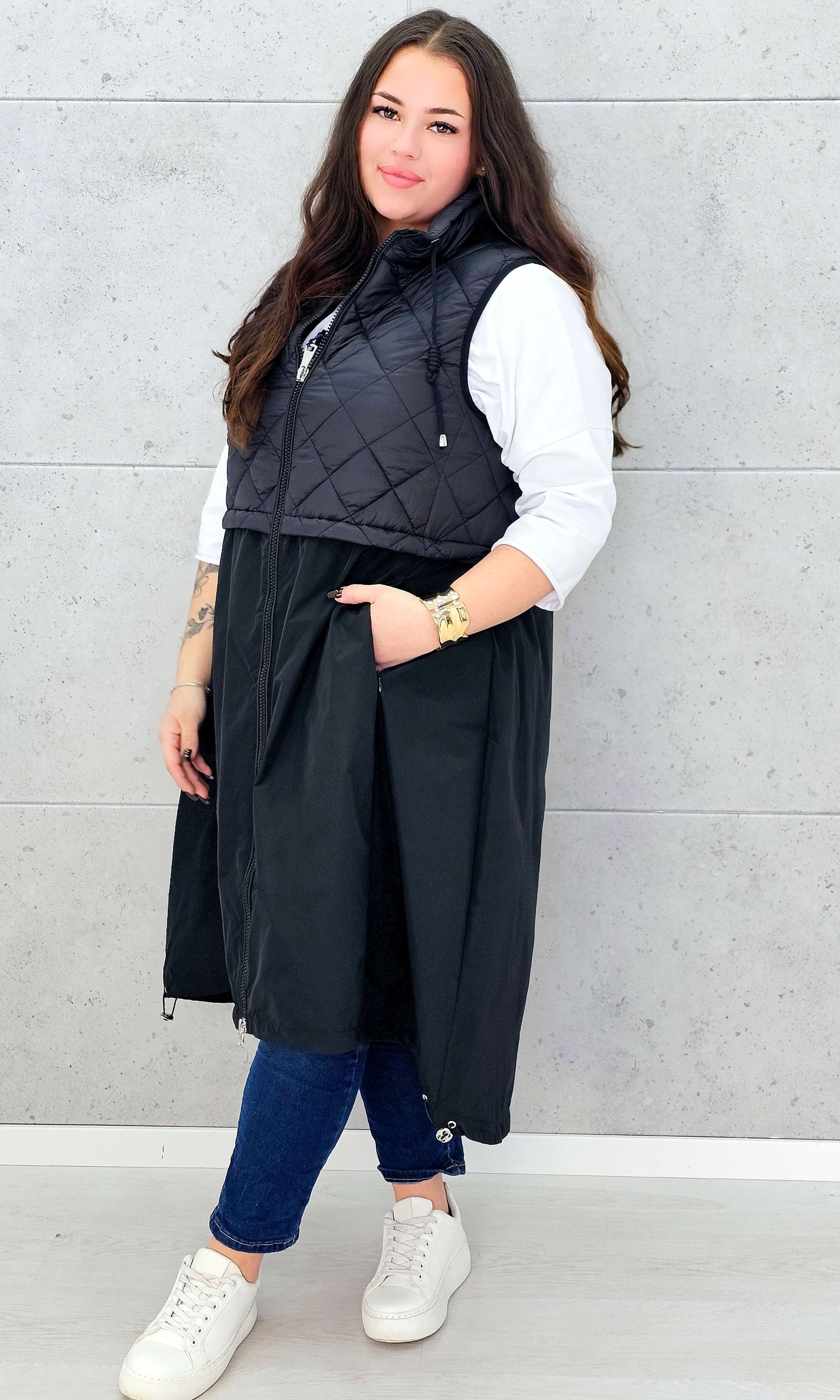 Długa kamizelka z pikowaną górą Stylowa XL