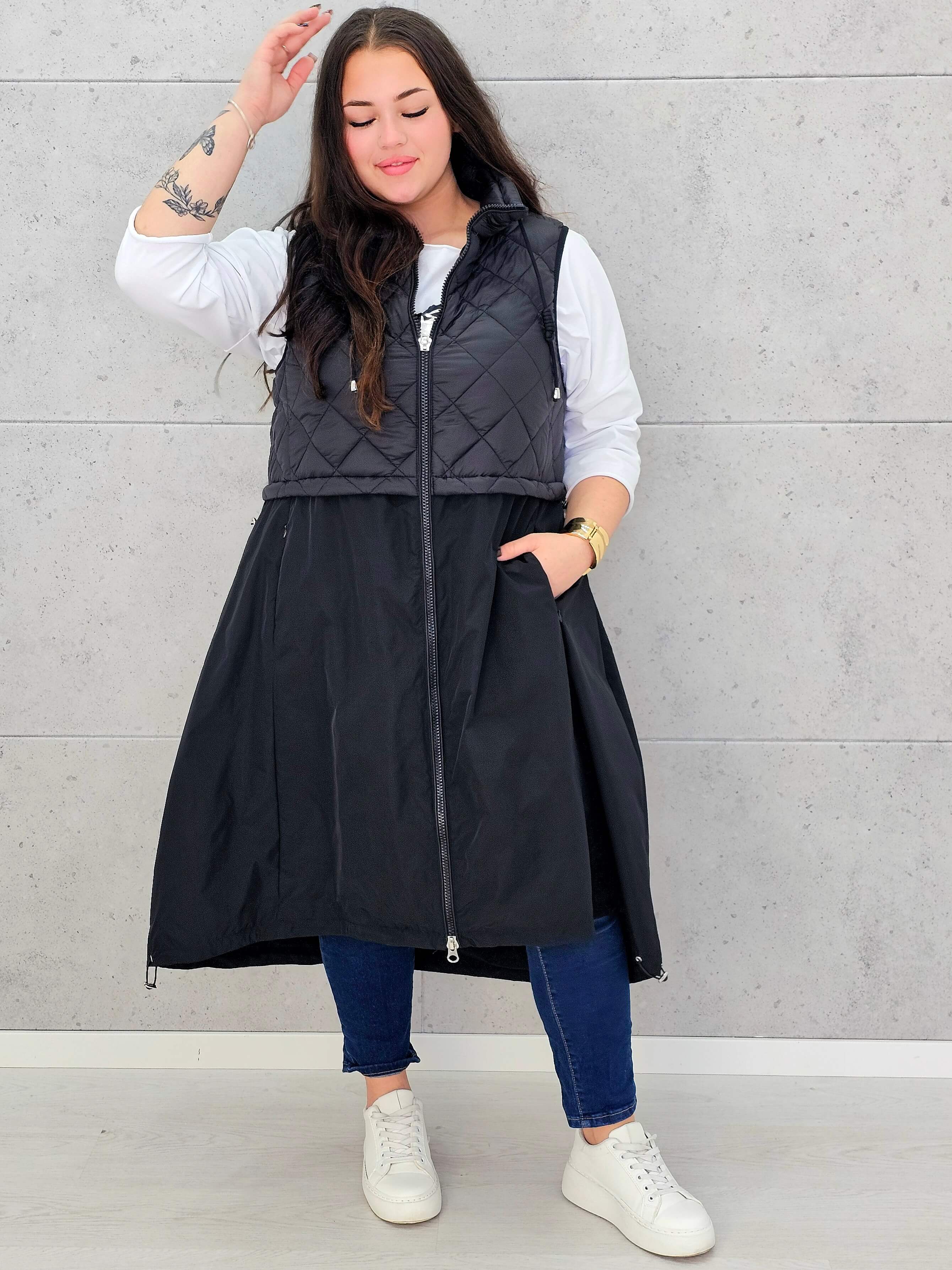 Długa kamizelka z pikowaną górą Stylowa XL