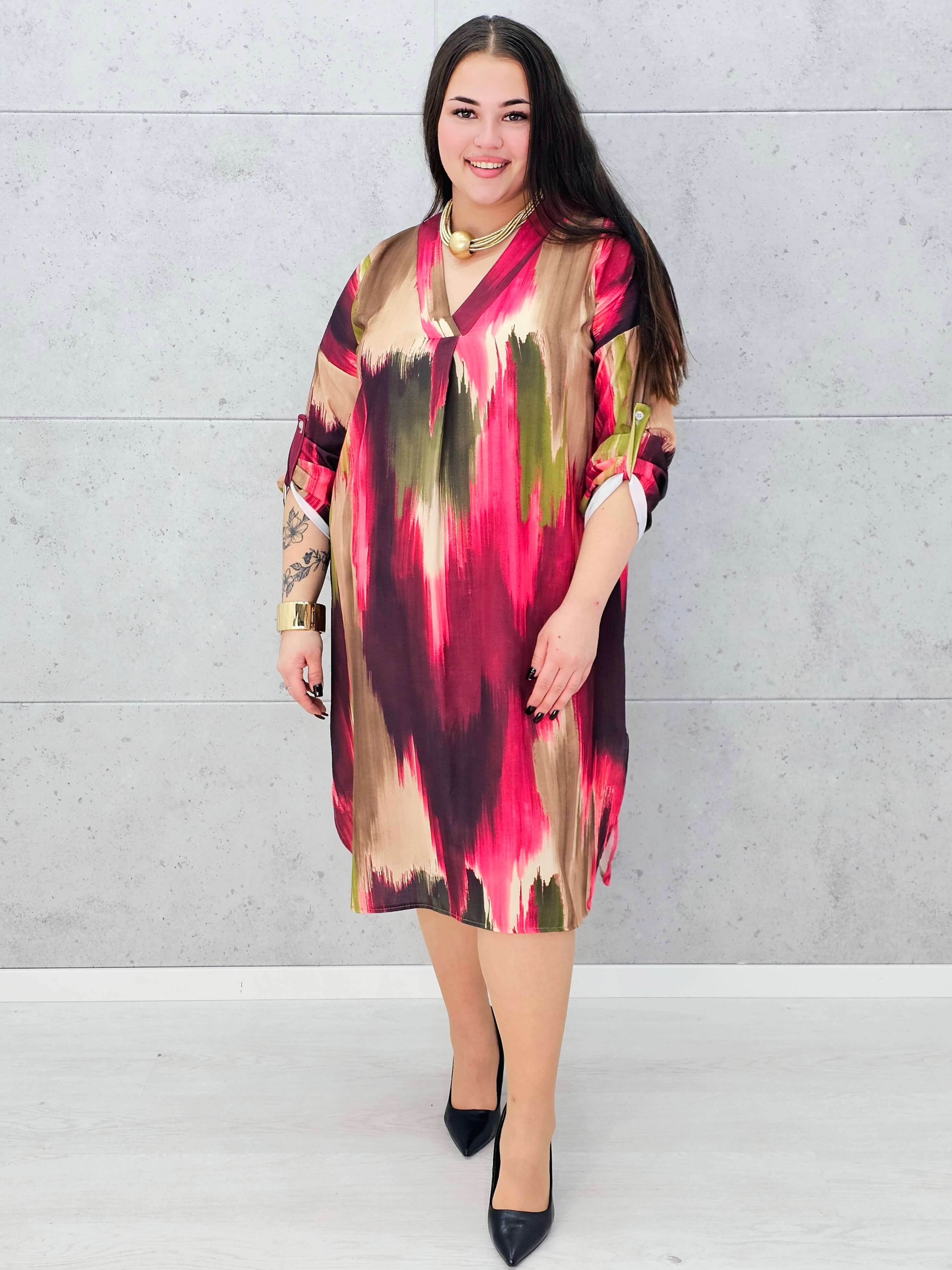 Sukienka wielokolorowa z paseczkiem Stylowa XL