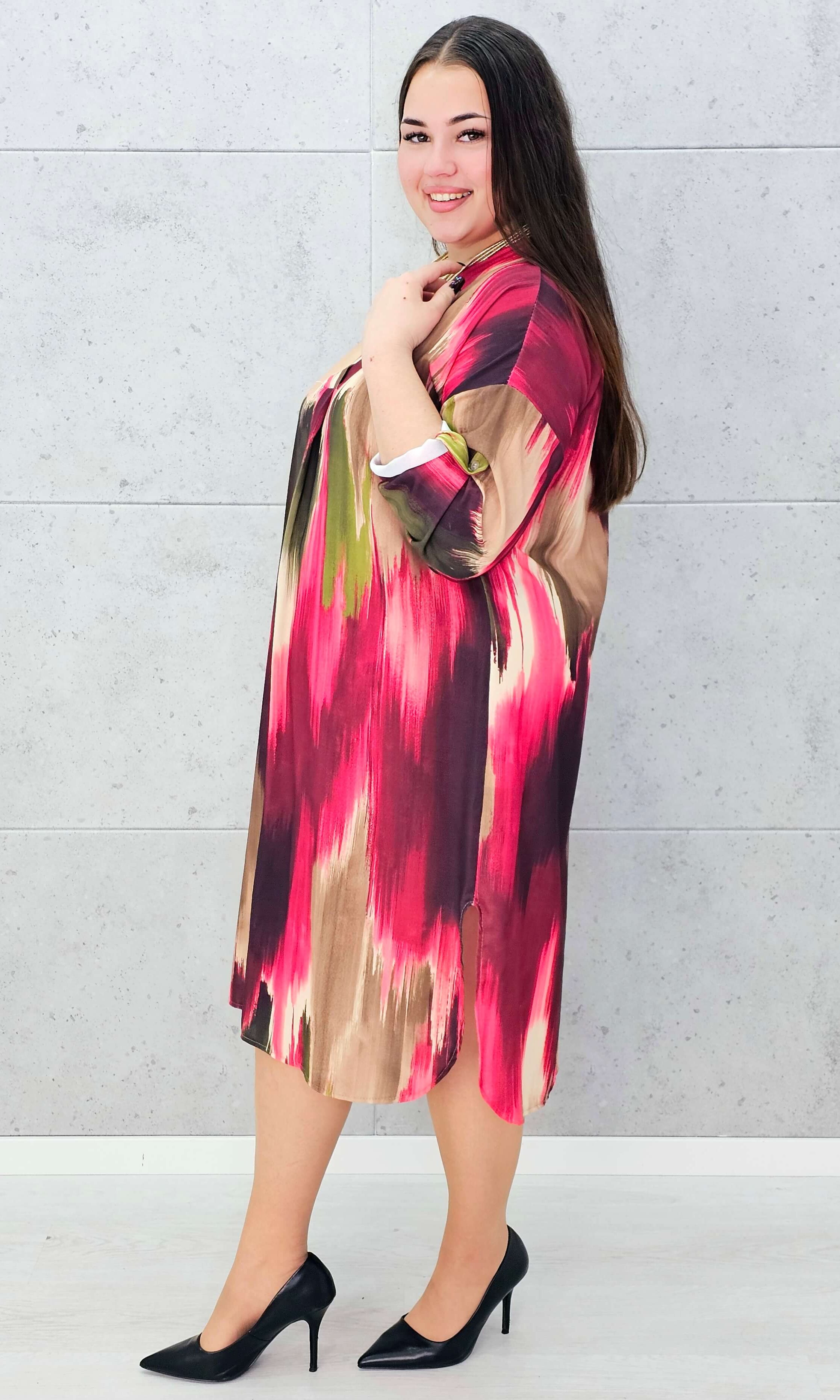 Sukienka wielokolorowa z paseczkiem Stylowa XL