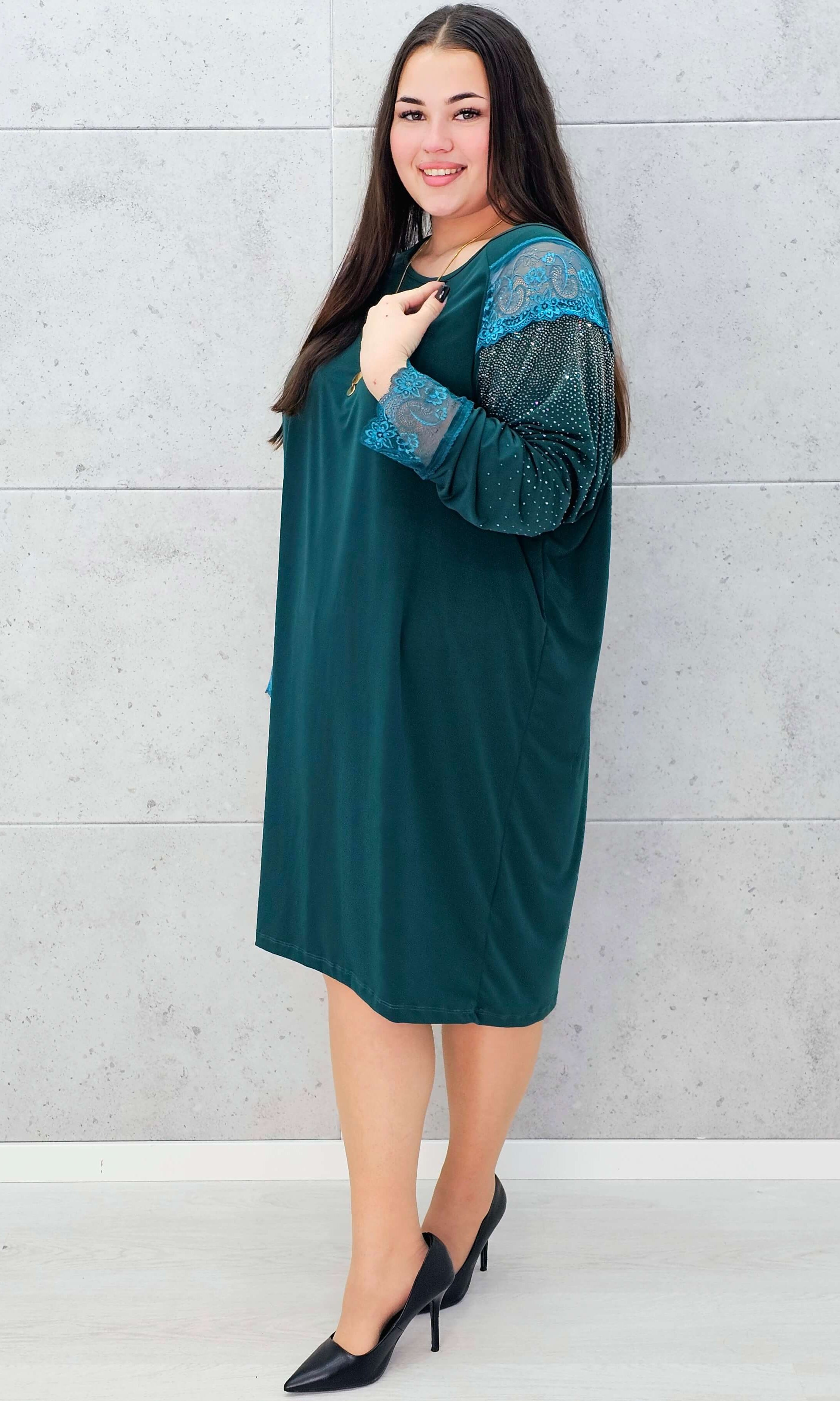 Sukienka z koronką i cyrkoniami – elegancka sukienka plus size Stylowa XL