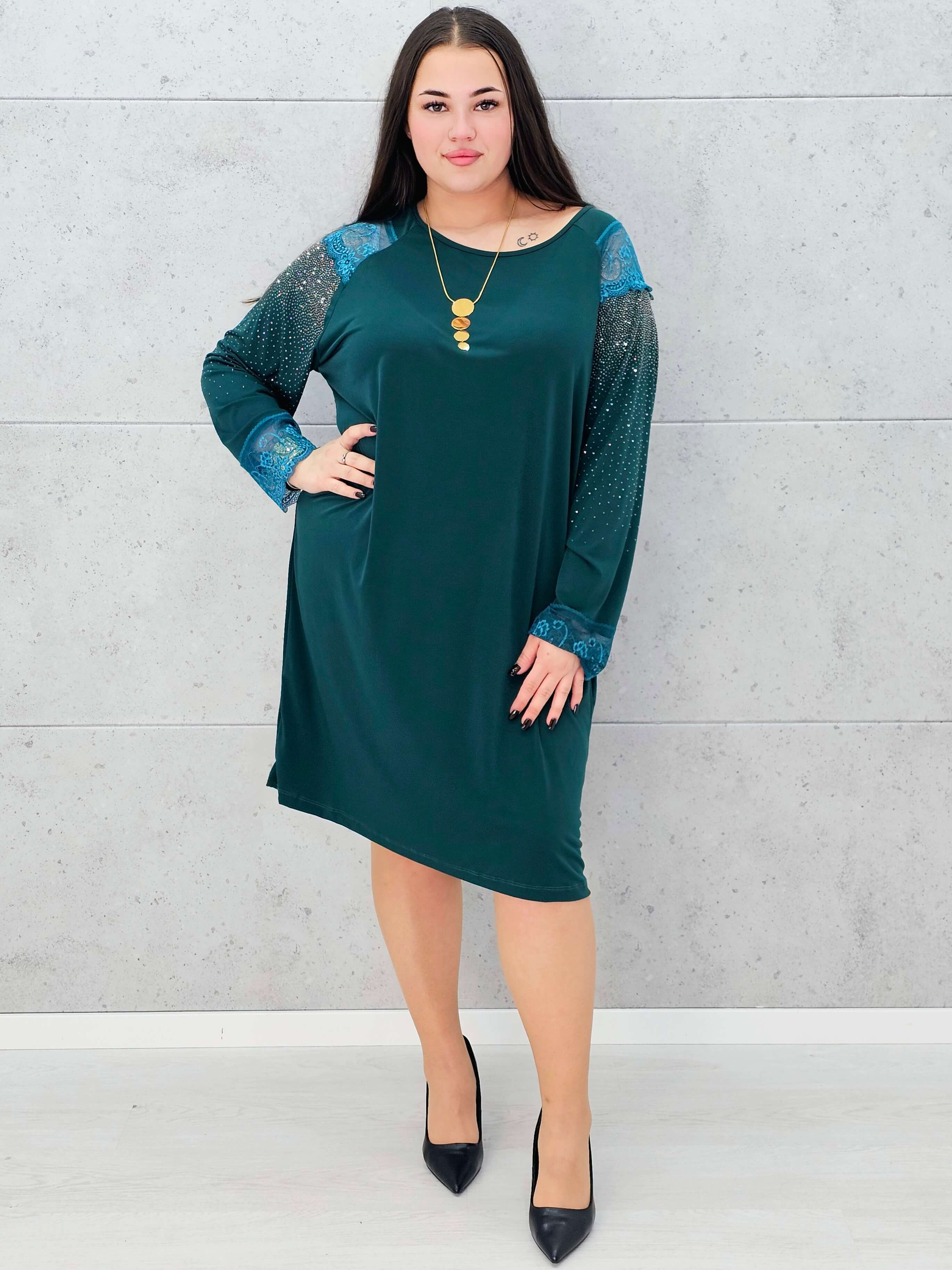 Sukienka z koronką i cyrkoniami – elegancka sukienka plus size Stylowa XL