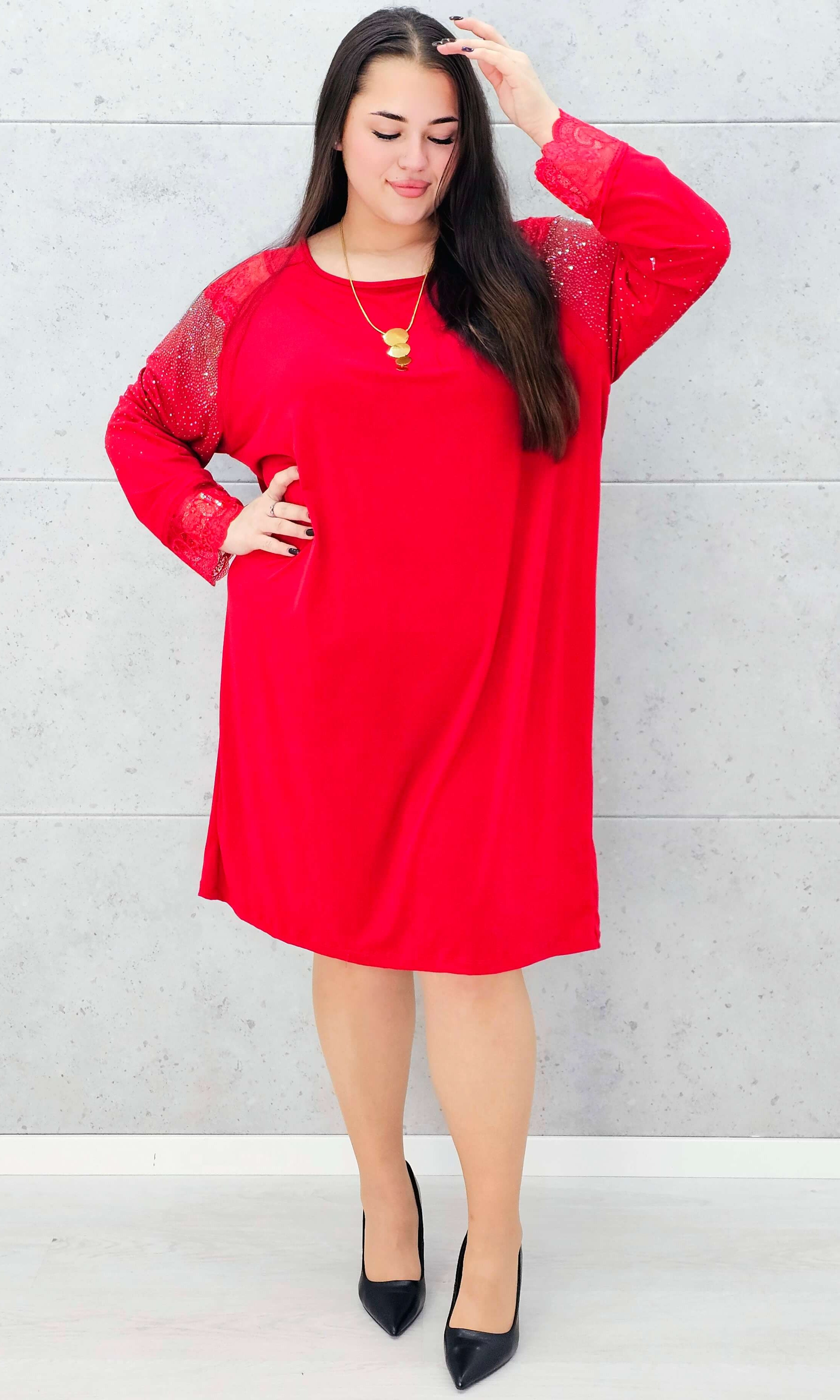 Sukienka z koronką i cyrkoniami – elegancka sukienka plus size Stylowa XL