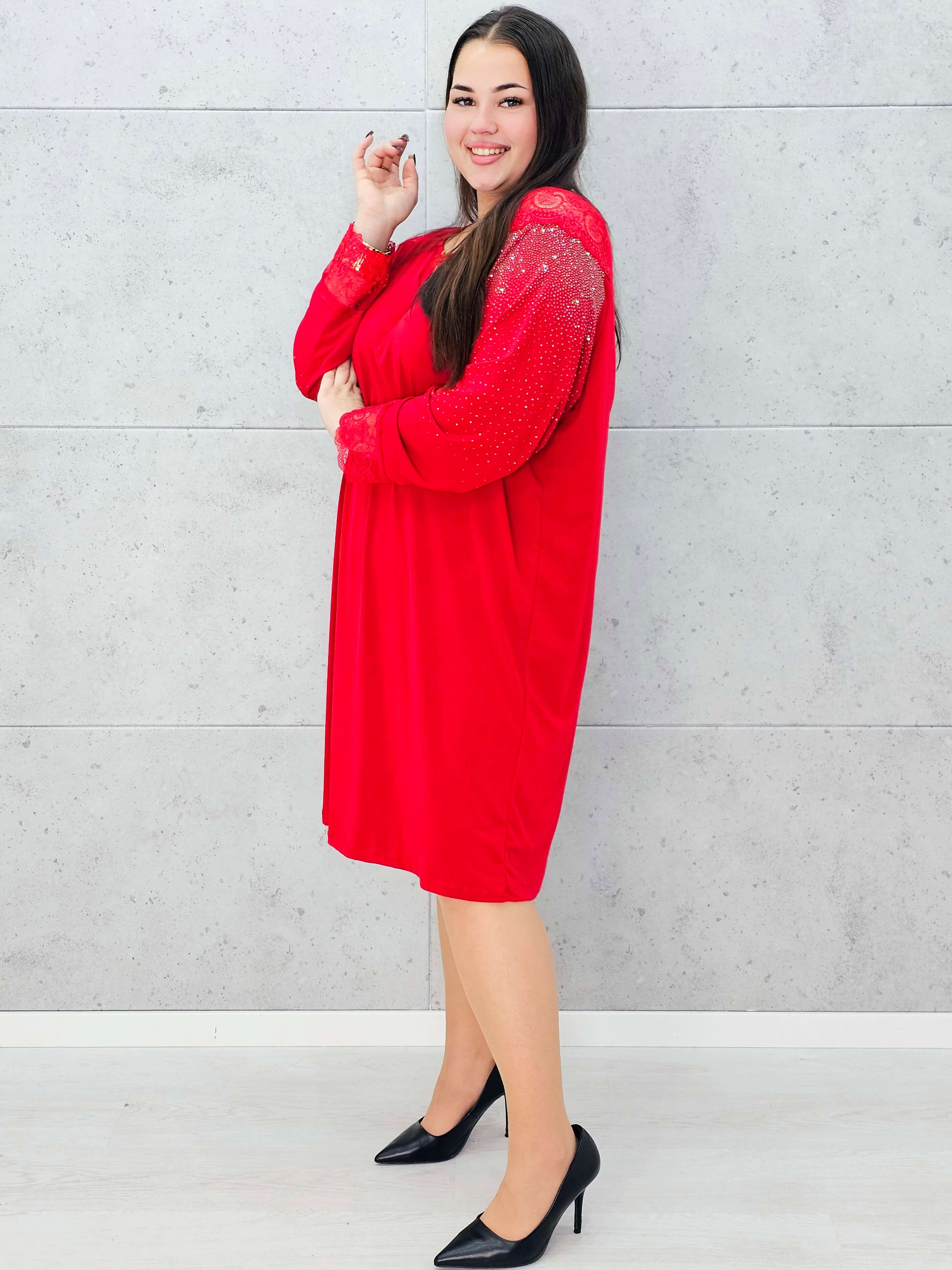 Sukienka z koronką i cyrkoniami – elegancka sukienka plus size Stylowa XL