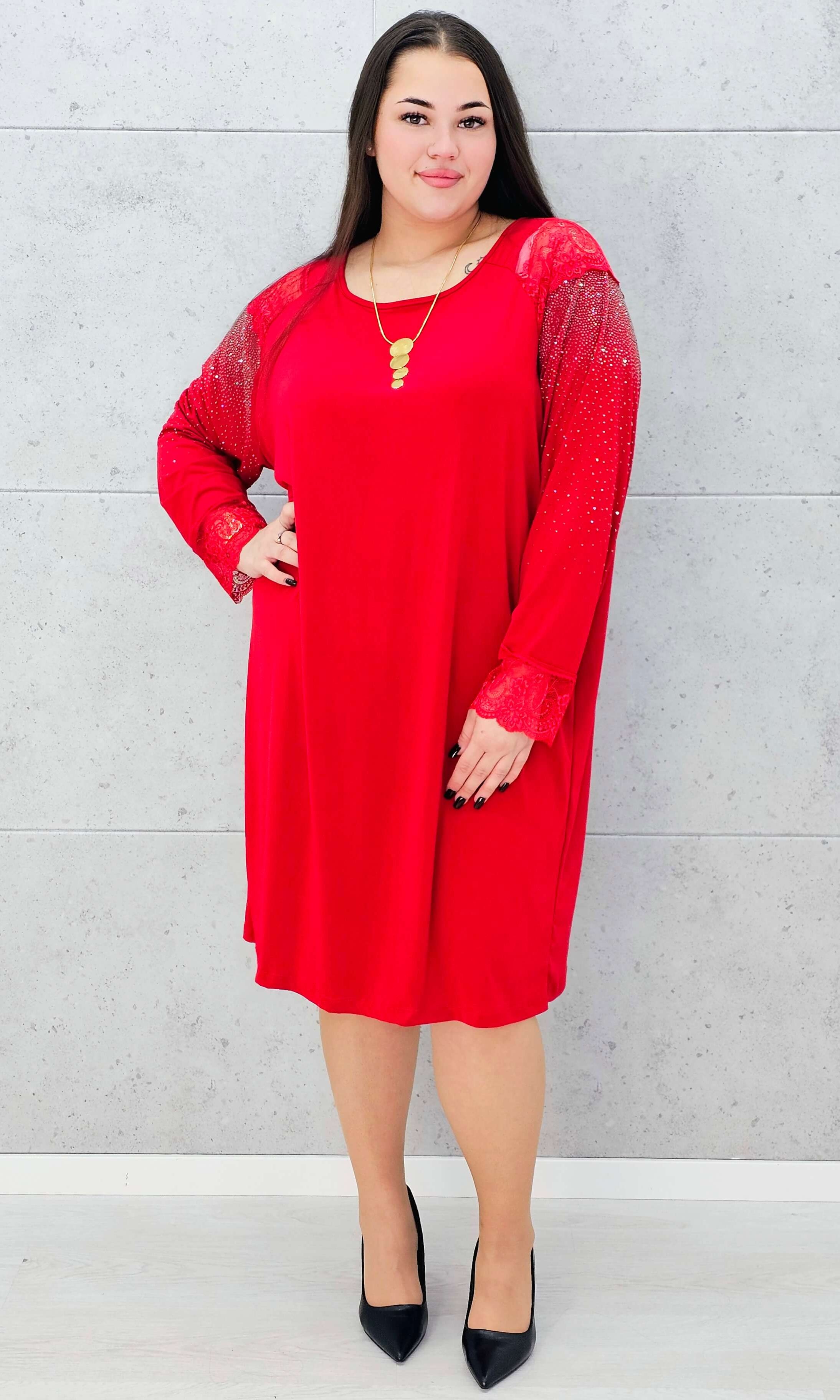 Sukienka z koronką i cyrkoniami – elegancka sukienka plus size Stylowa XL