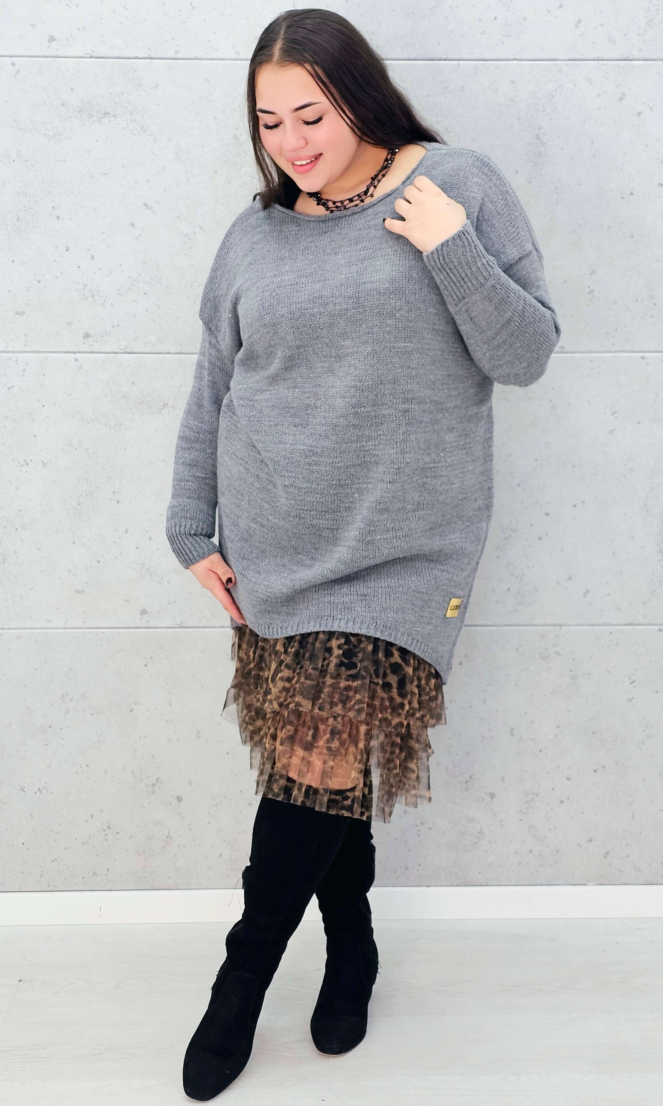 Sweter-Tunika z Ażurowym Splotem Stylowa XL