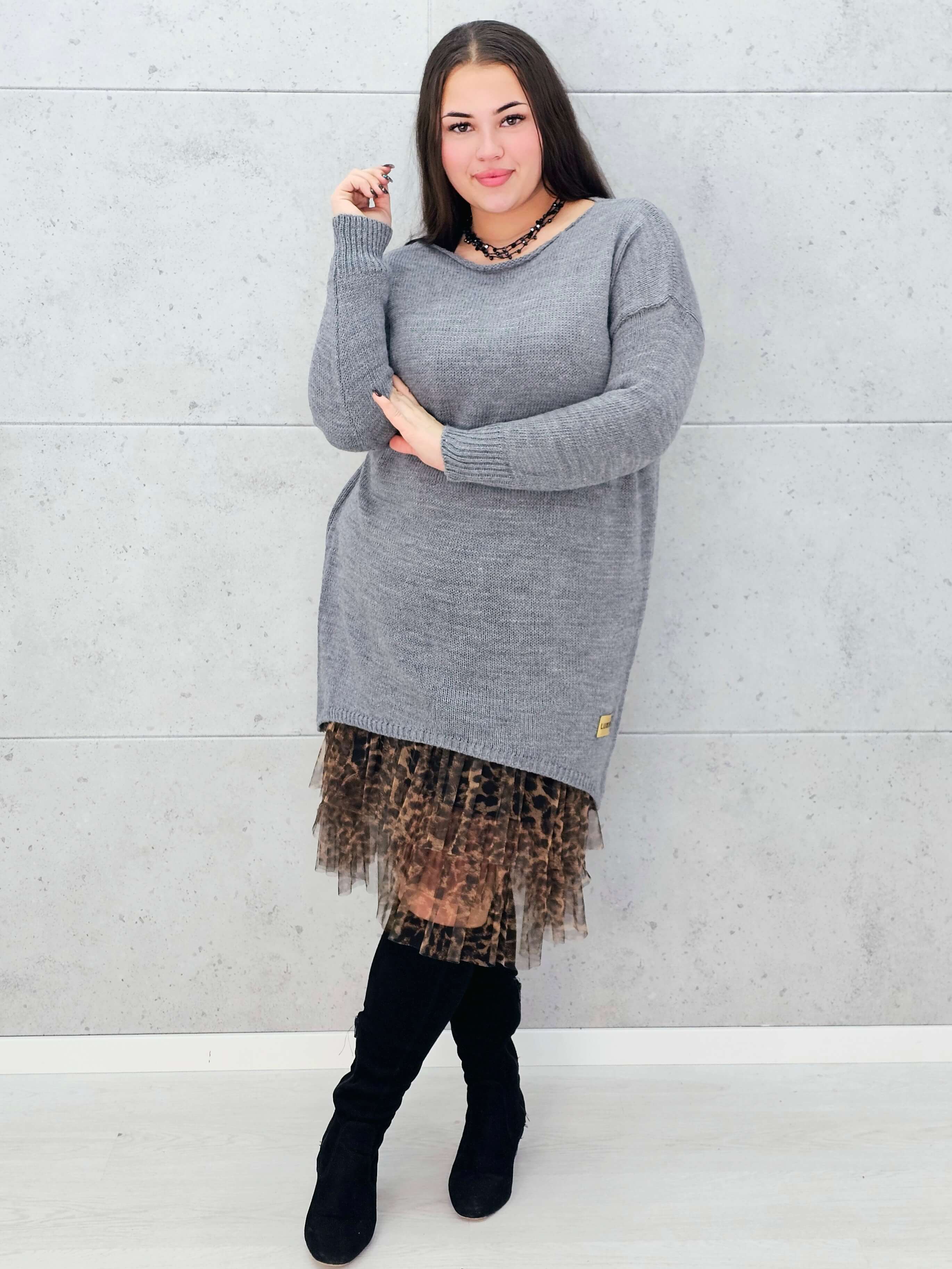 Sweter-Tunika z Ażurowym Splotem Stylowa XL