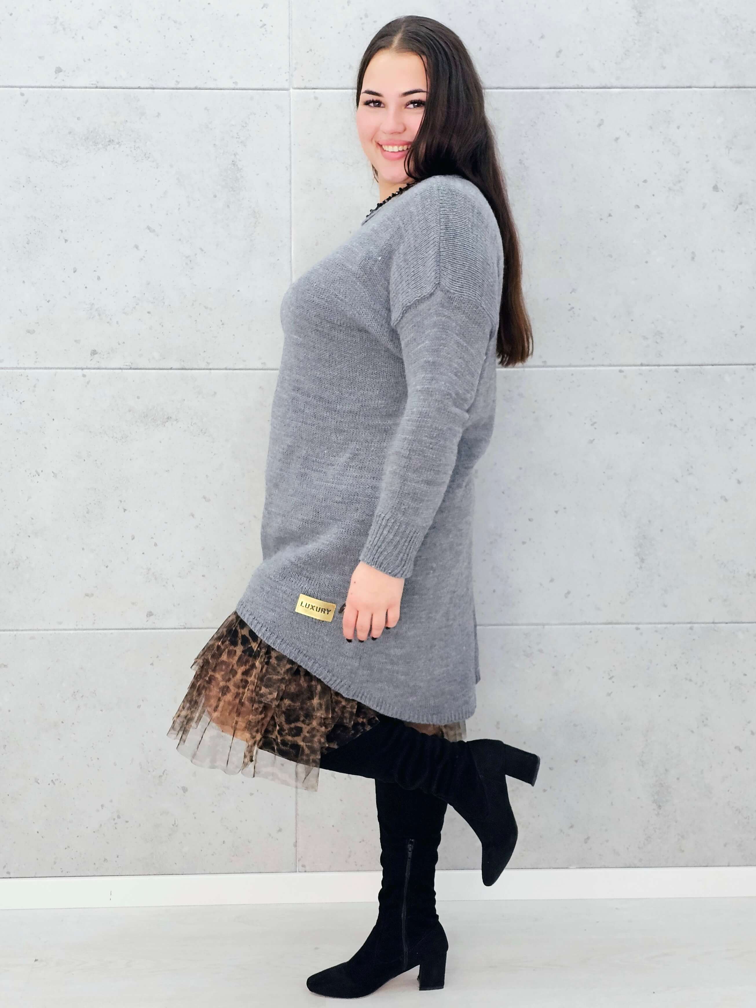 Sweter-Tunika z Ażurowym Splotem Stylowa XL