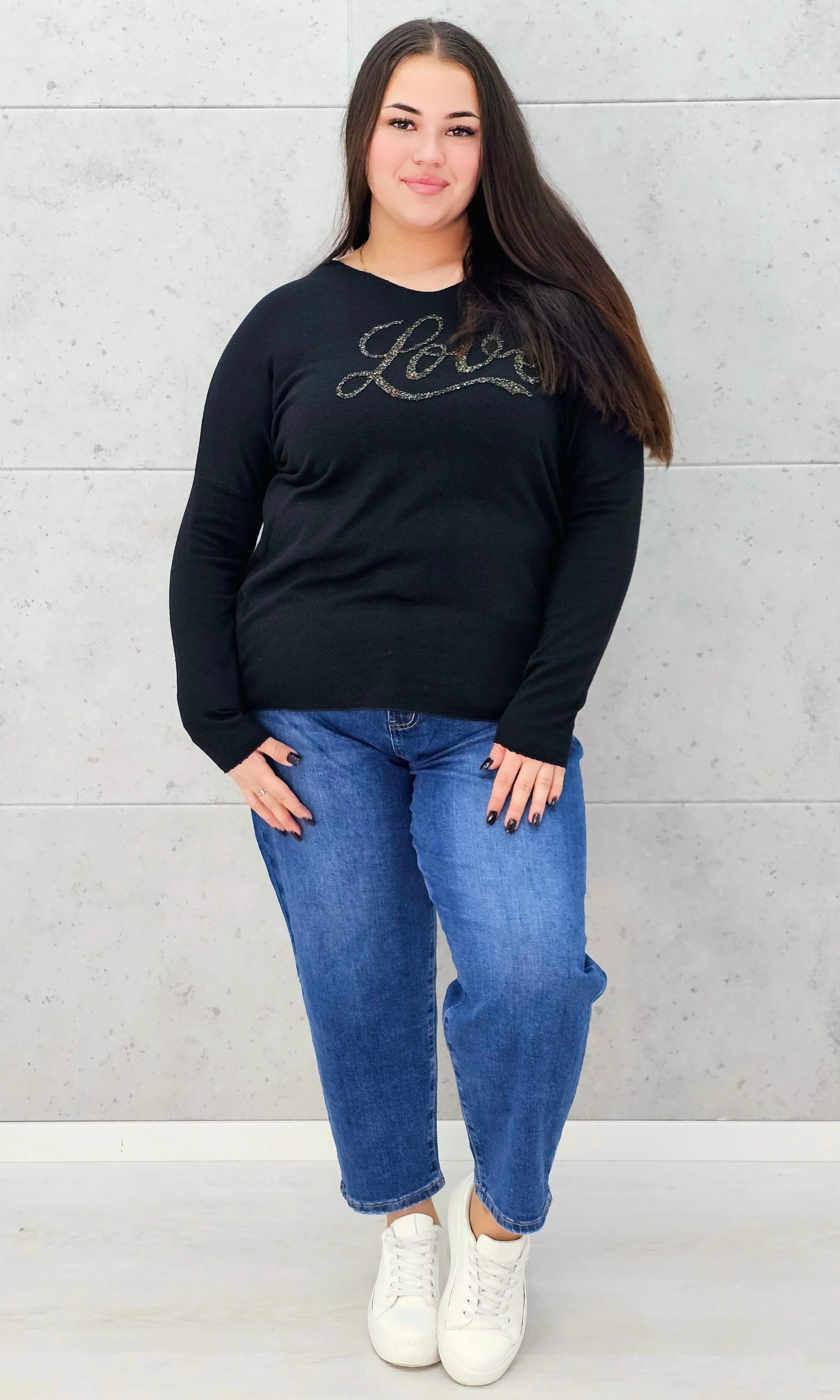 Sweter z Dekoltem w Serek i Napisem "Love" Stylowa XL