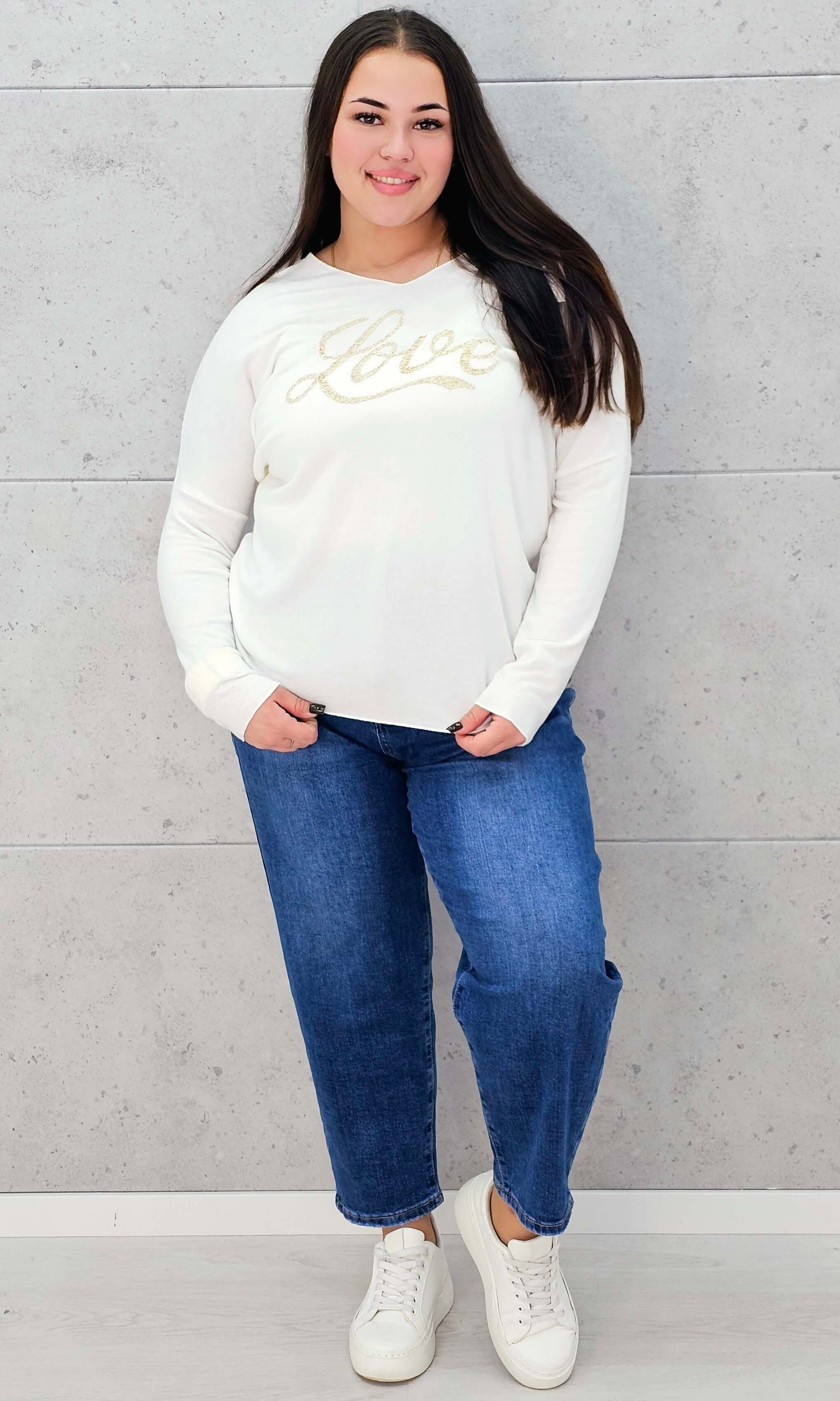 Sweter z Dekoltem w Serek i Napisem "Love" Stylowa XL