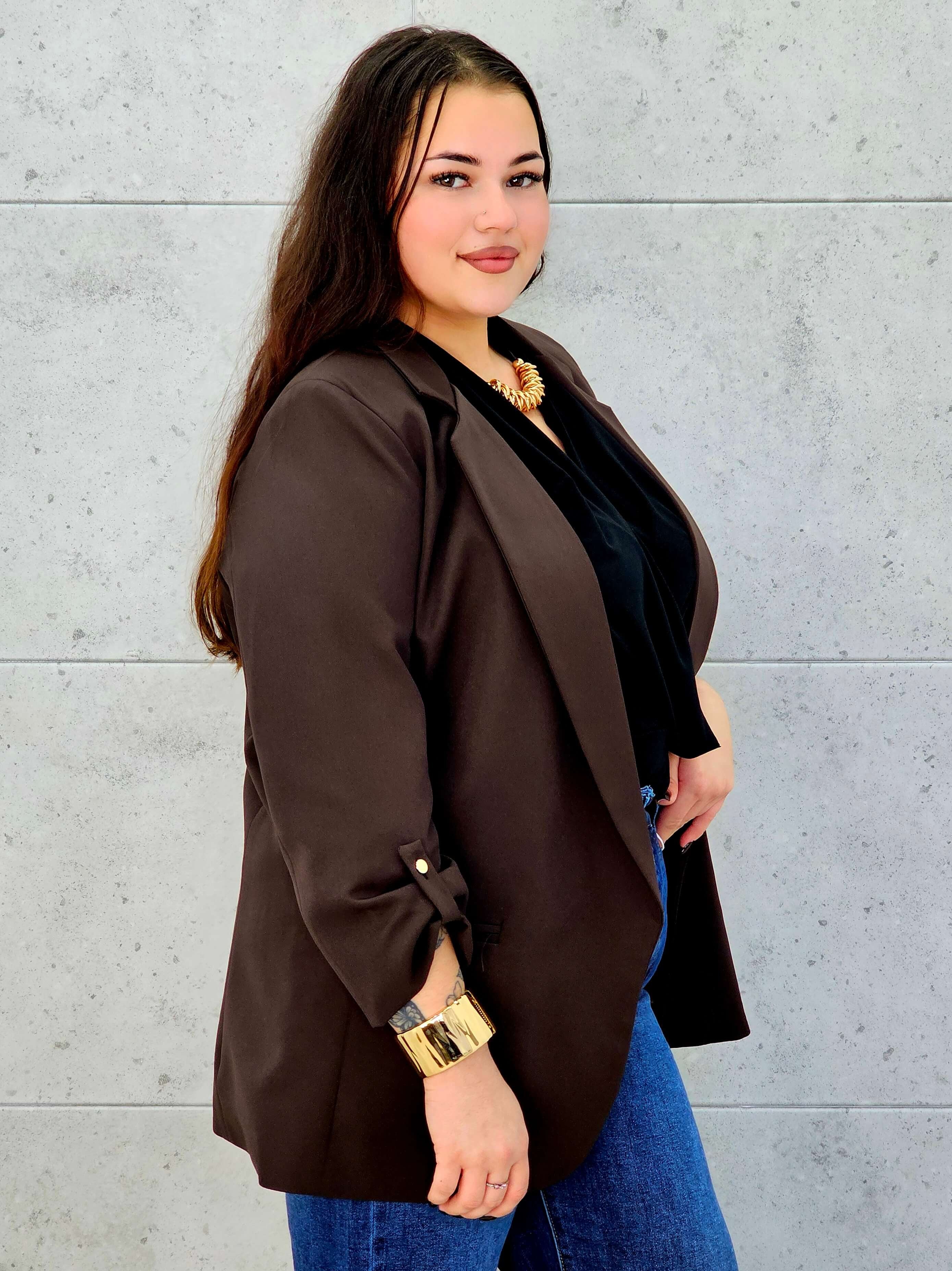 Marynarka czekoladowa od boku