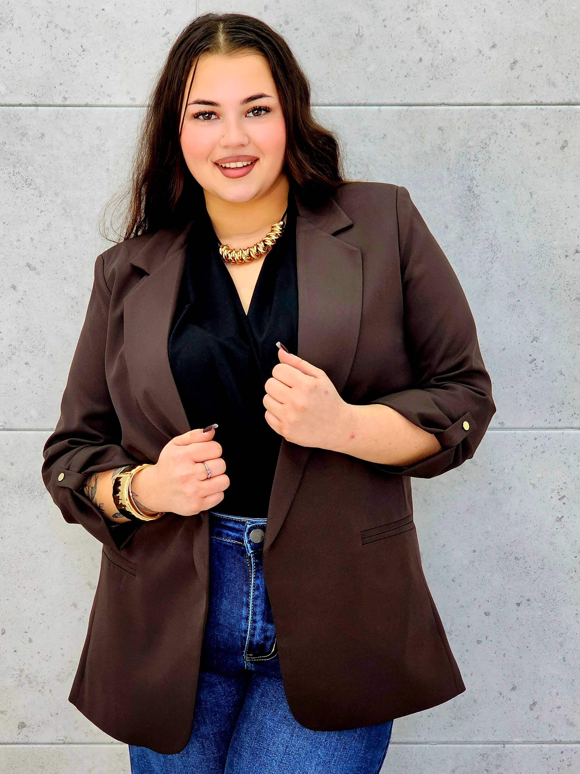 Marynarka czekoladowa od przodu