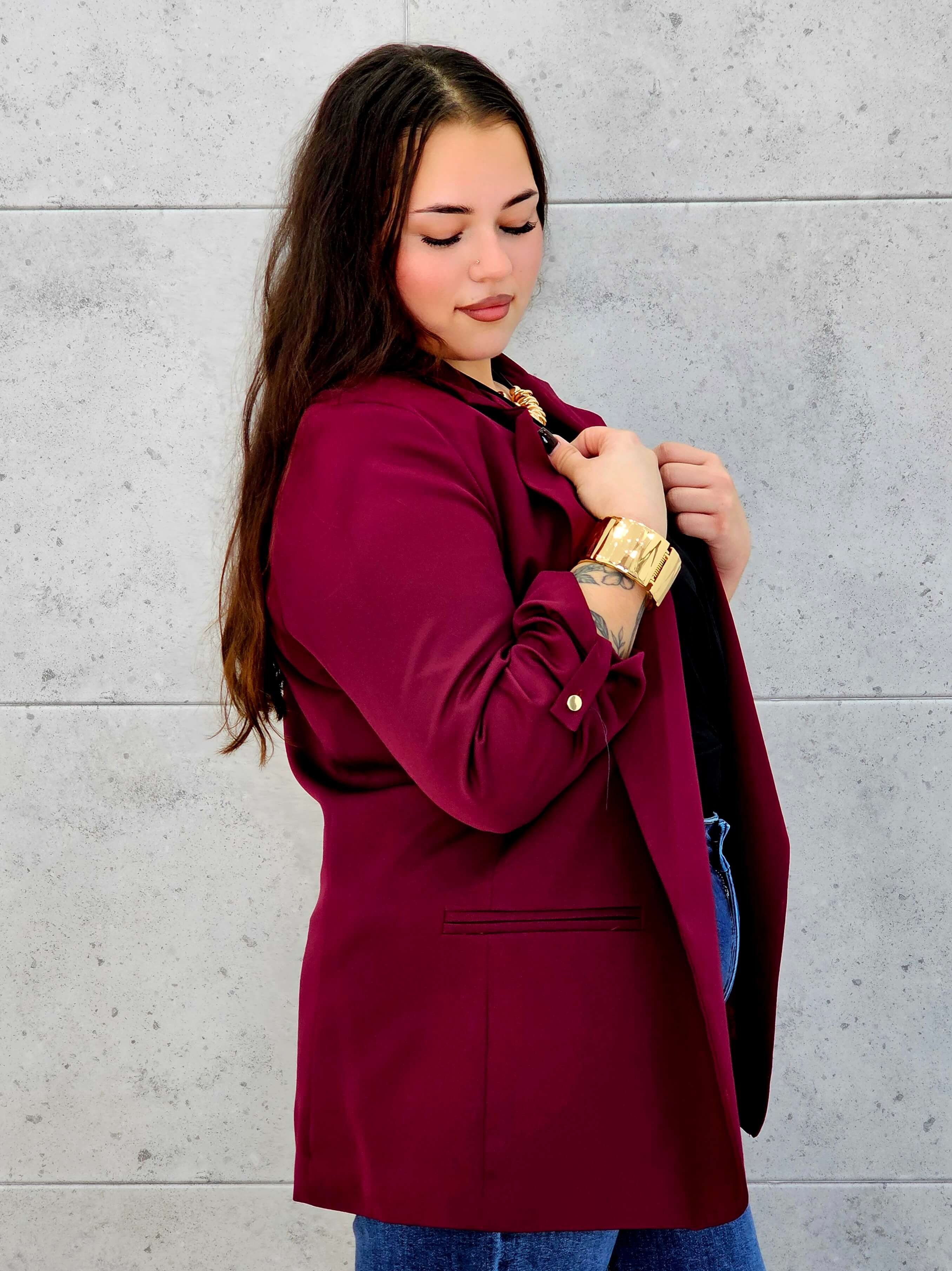 Marynarka bordowa prawy bok