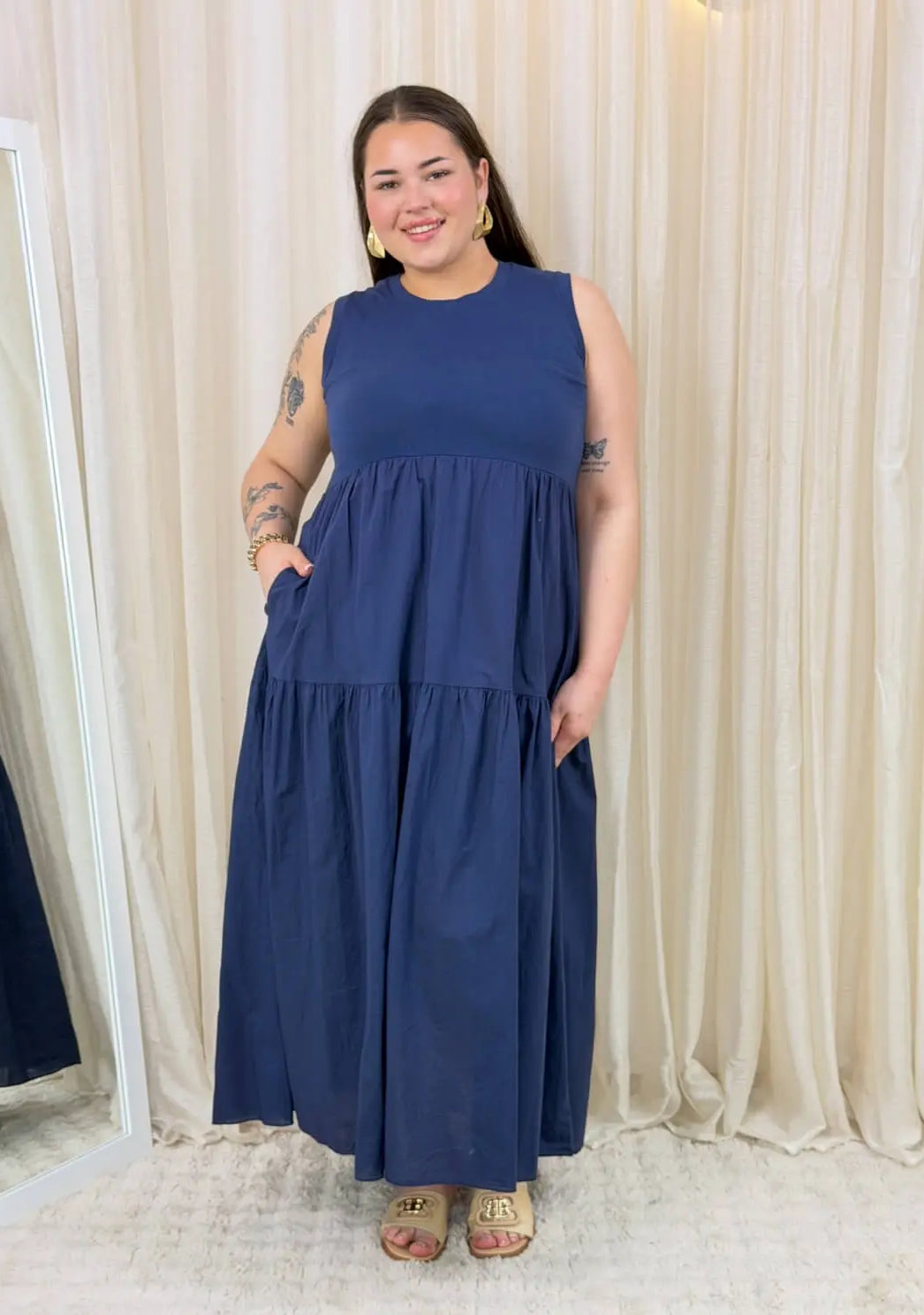 Bawełniana sukienka maxi bez rękawów Stylowa XL